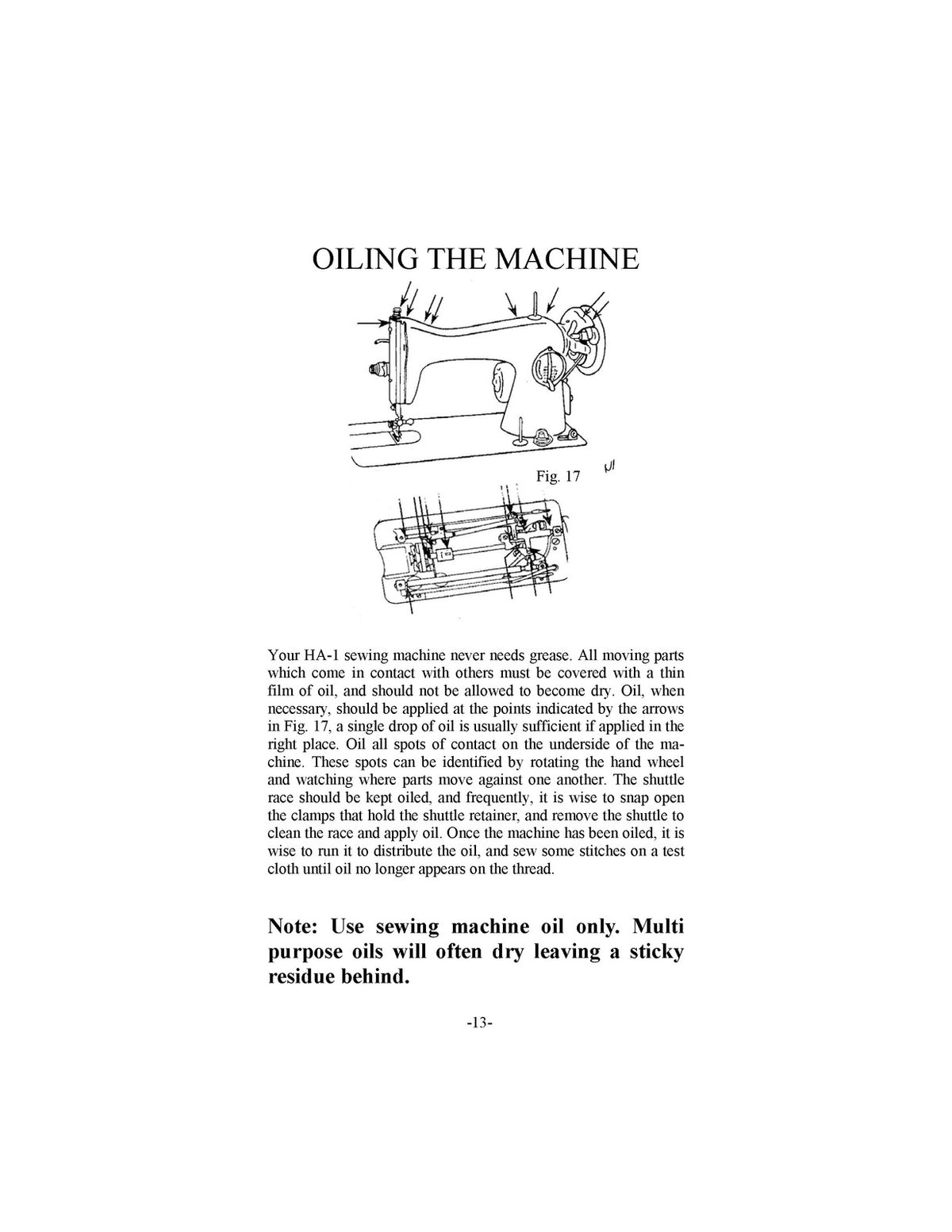 SINGER HA-1 15 Class Sewing Machine Instruction Manual - WIRE BOUND - COVERS