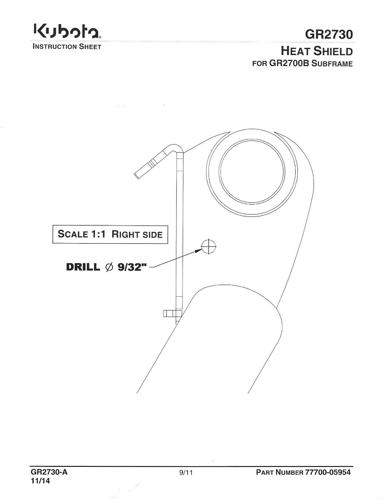 KUBOTA GR2730 Heat Shield For GR2700B GR2120-2 Manual - WIRE BOUND - COVERS