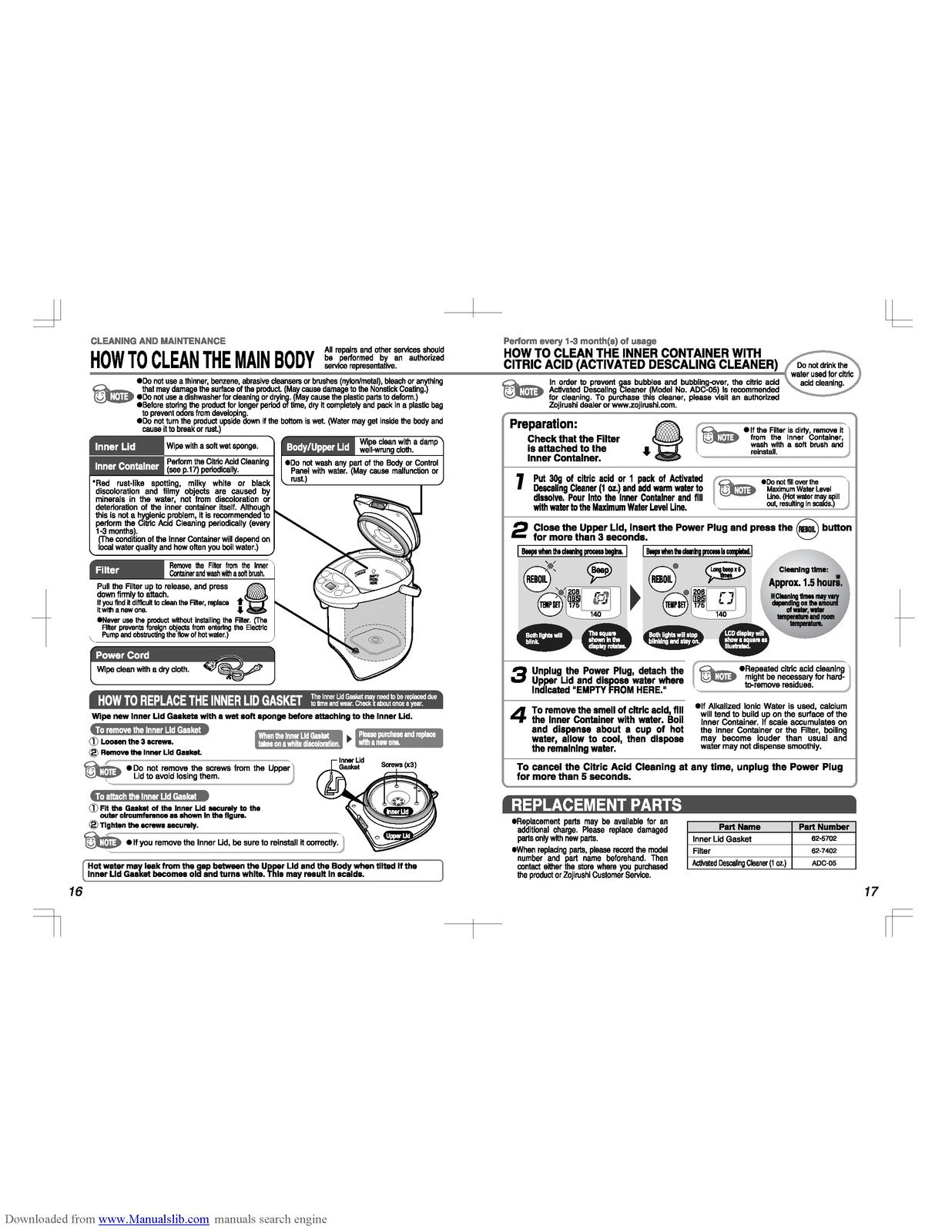 ZOJIRUSHI CD-WBC30 40 Micom Water Boiler Operating Instructions Manual - BOUND