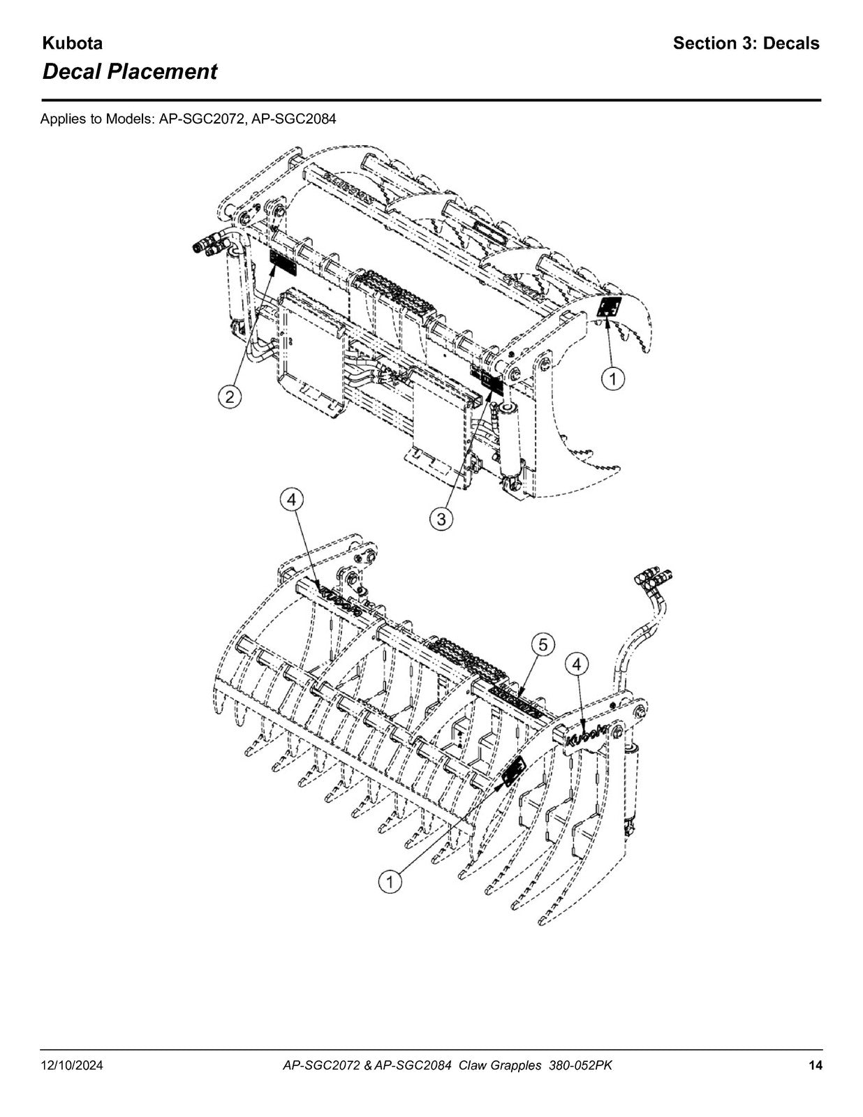 LAND PRIDE SGC20 Series Claw Grapples Parts Manual 2024 - WIRE BOUND - COVERS