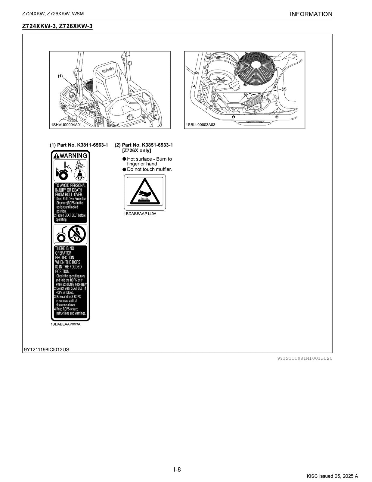 KUBOTA Z724XKW Z726XKW Zero Turn Workshop Manual 2025, BOUND, COVERS, FOLDOUTS