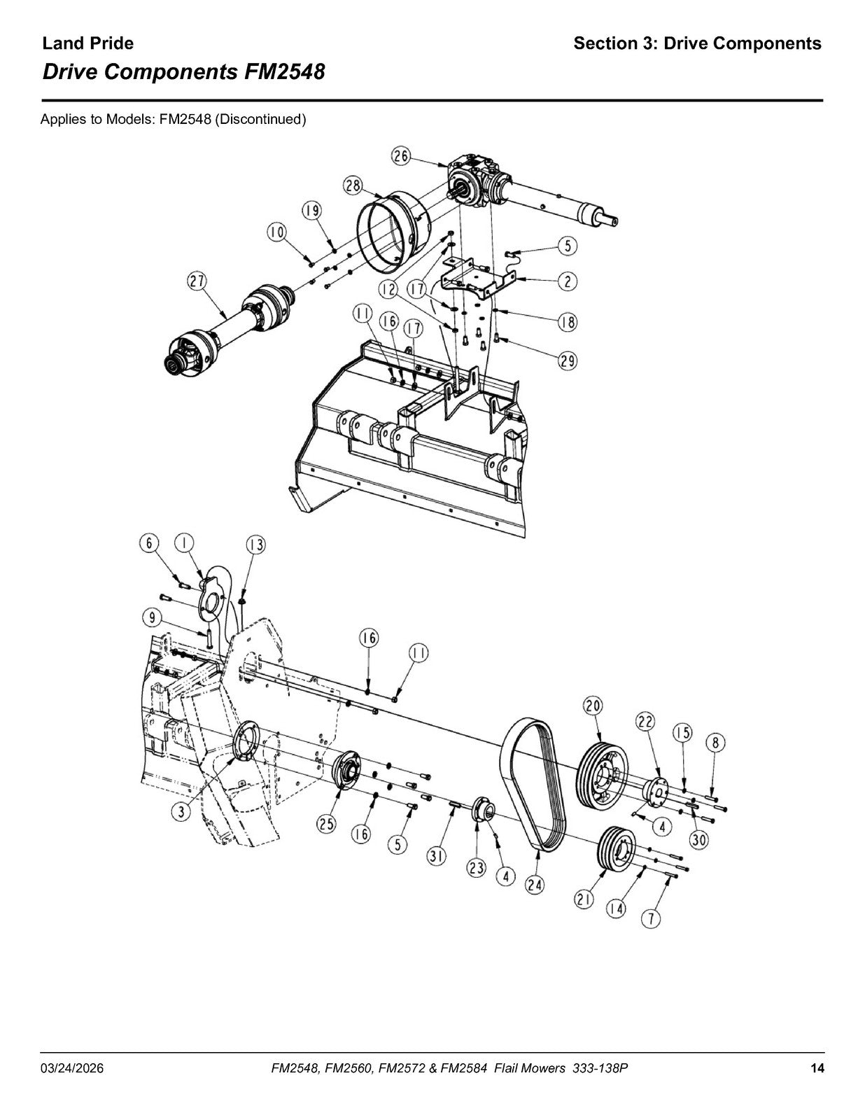 LAND PRIDE FM25 Series Flail Mowers Parts Manual 2026 - WIRE BOUND - COVERS