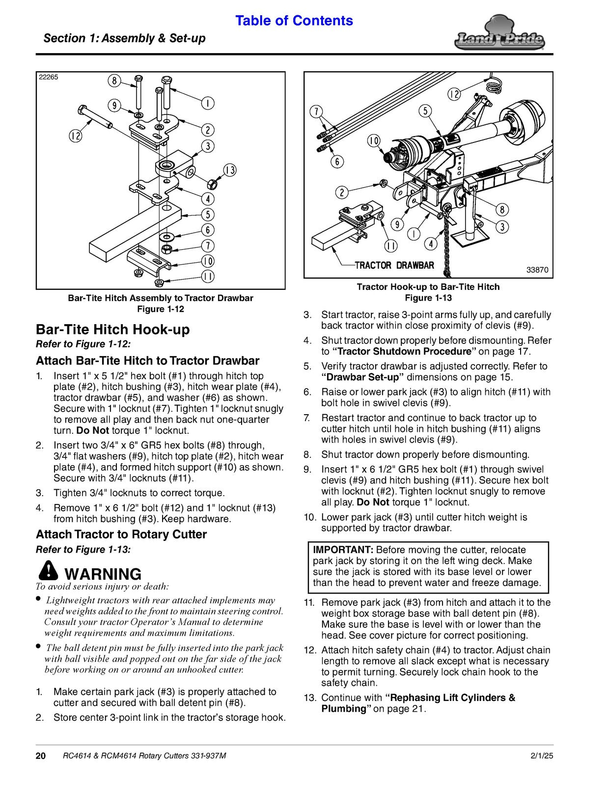 LAND PRIDE RC4614 Rotary Cutter Operators Manual - WIRE BOUND - TOUGH COVERS