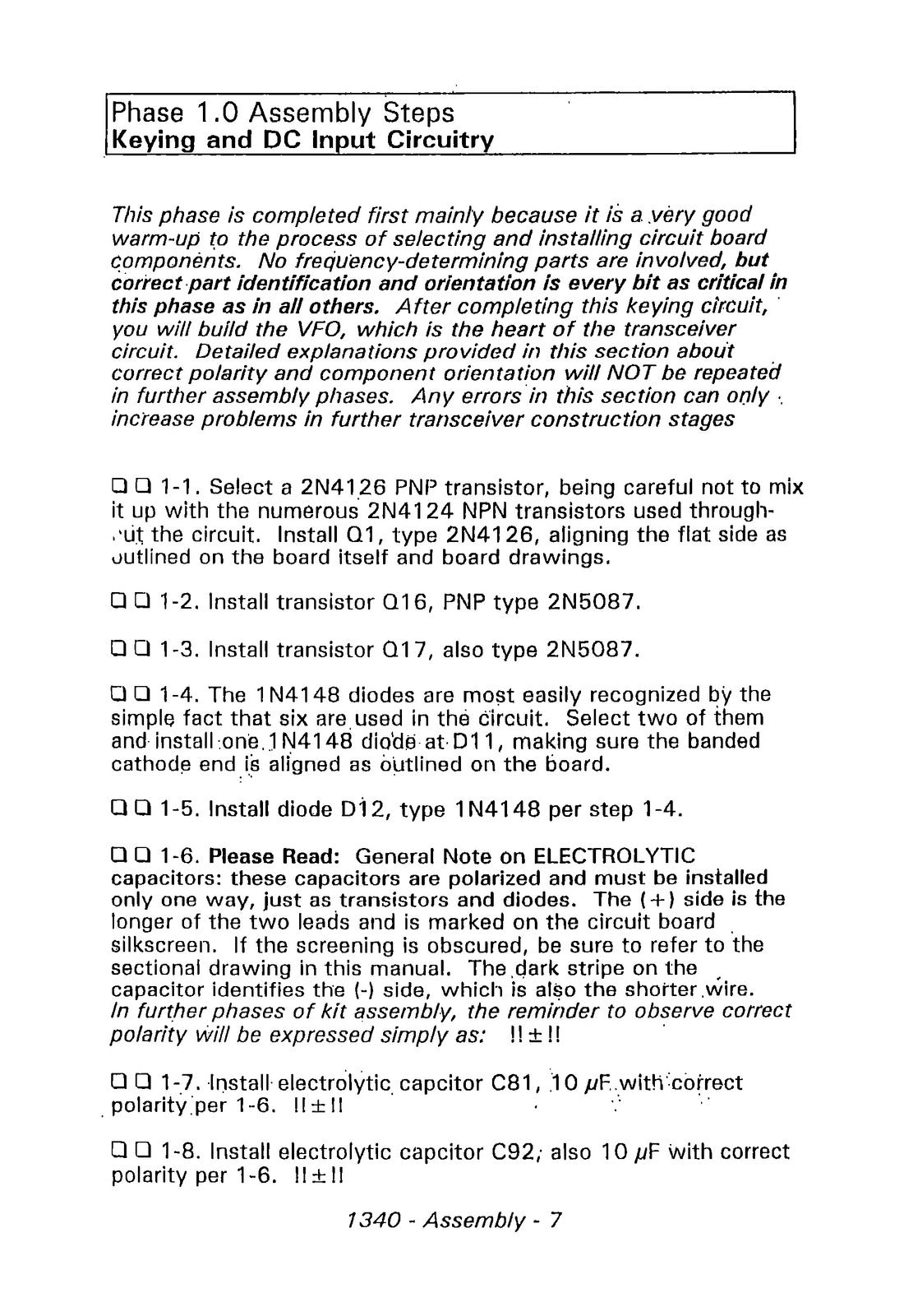 TEN TEC 1340 40 Meter CW Transceiver Instruction Manual - WIRE BOUND - COVERS