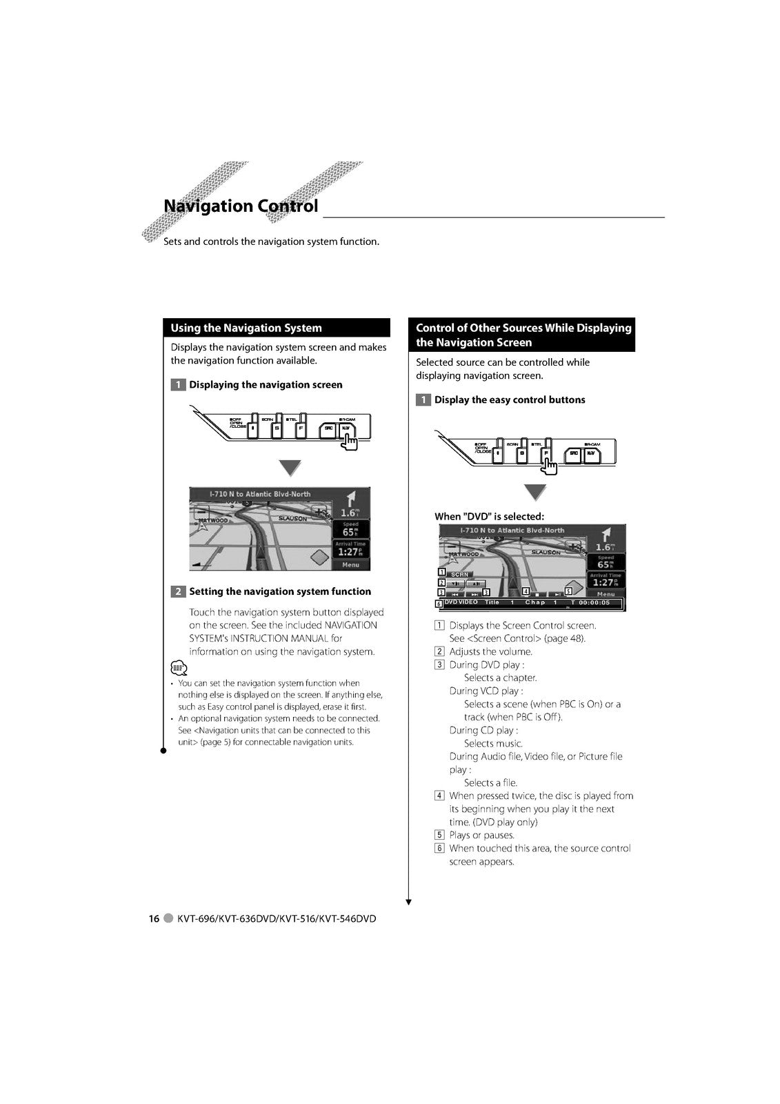 KENWOOD KVT-696 636DVD 516 546DVD Monitor With DVD Instruction Manual - BOUND