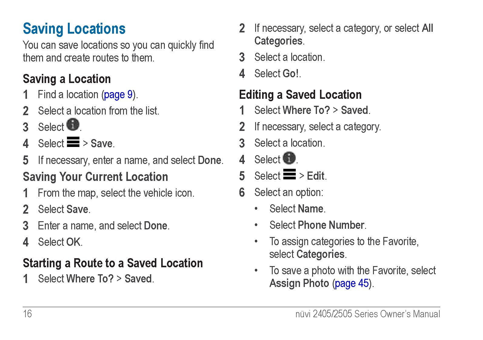 GARMIN Nuvi 2405 2505 Series Owners Manual 2012 - WIRE BOUND - TOUGH COVERS