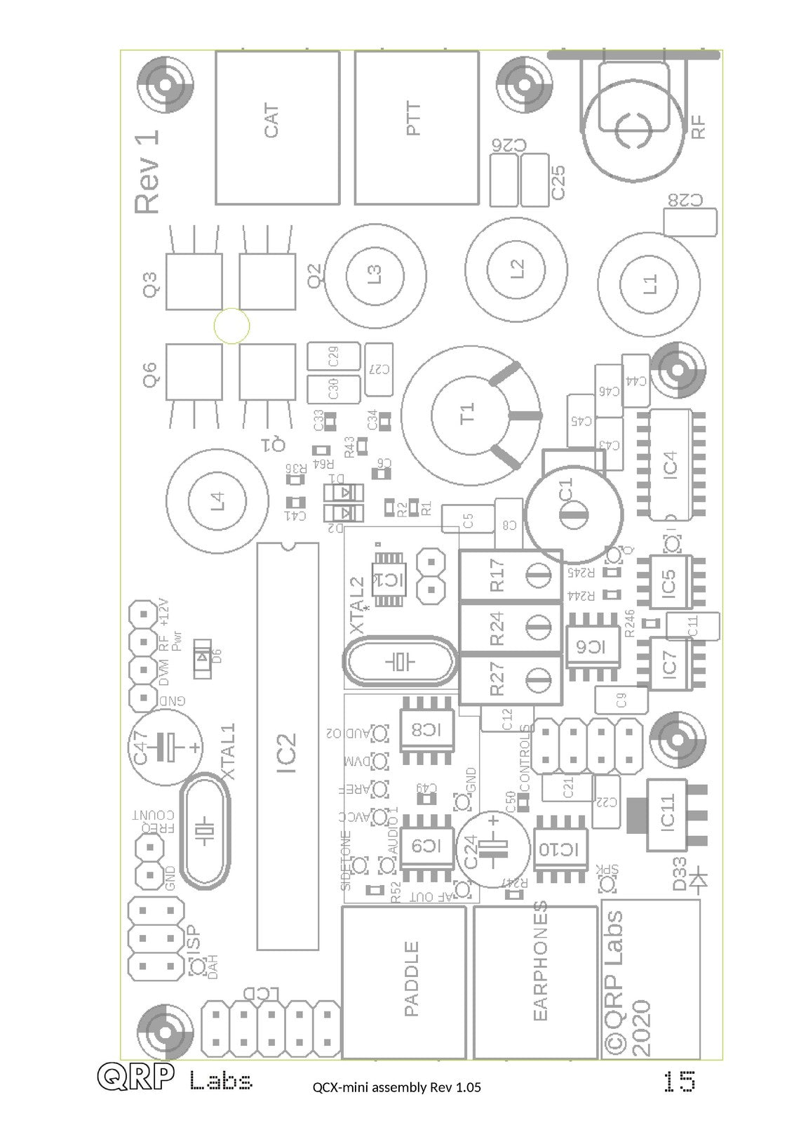 QRP LABS QCX-mini PCB Rev 1 And 2 Assembly Manual - WIRE BOUND - TOUGH COVERS
