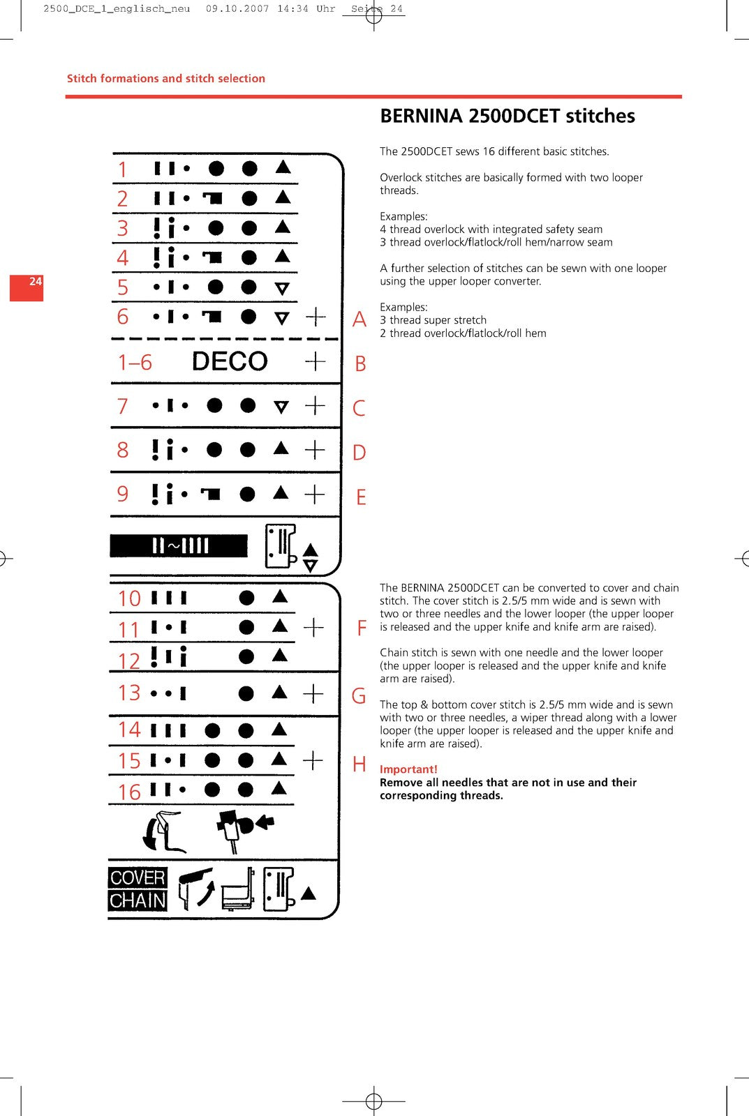 BERNINA 2500 DCET Overlocker Serger Instruction Manual - WIRE BOUND - COVERS
