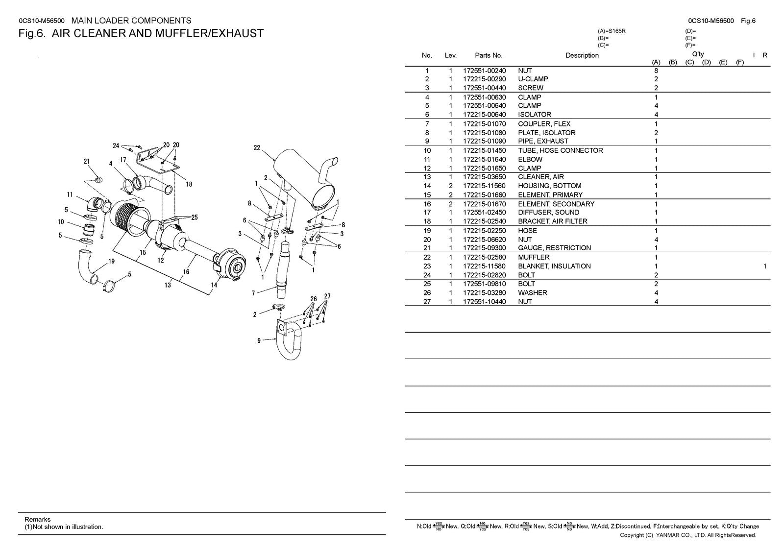 YANMAR S165R Skid Steer Loader Parts Catalog Manual 2014 - WIRE BOUND - COVERS