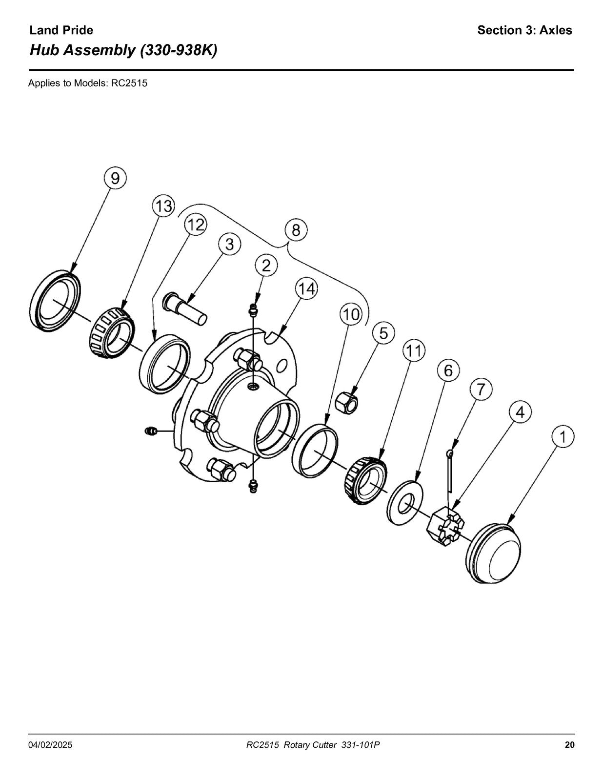LAND PRIDE RC2515 Rotary Cutters Parts Manual 2025 - WIRE BOUND - TOUGH COVERS