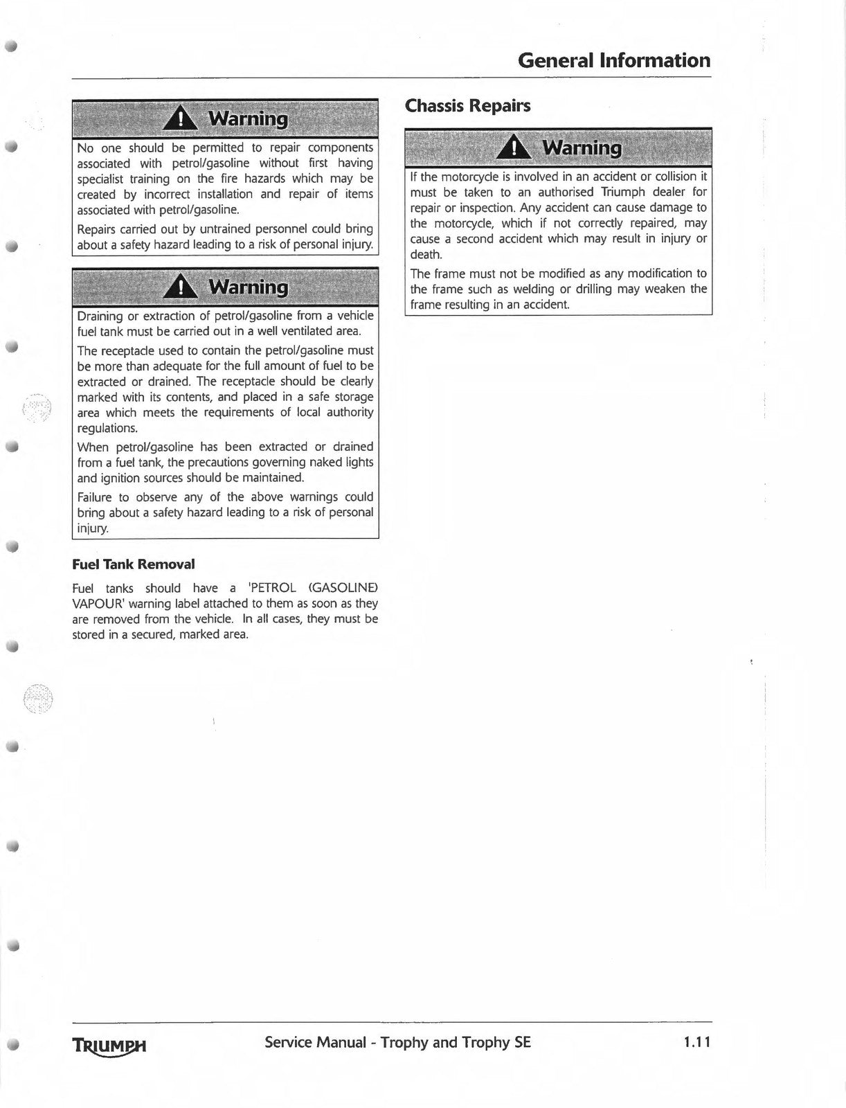 TRIUMPH Trophy Trophy SE Motorcycle Service Manual 2013-2016, FOLDOUTS