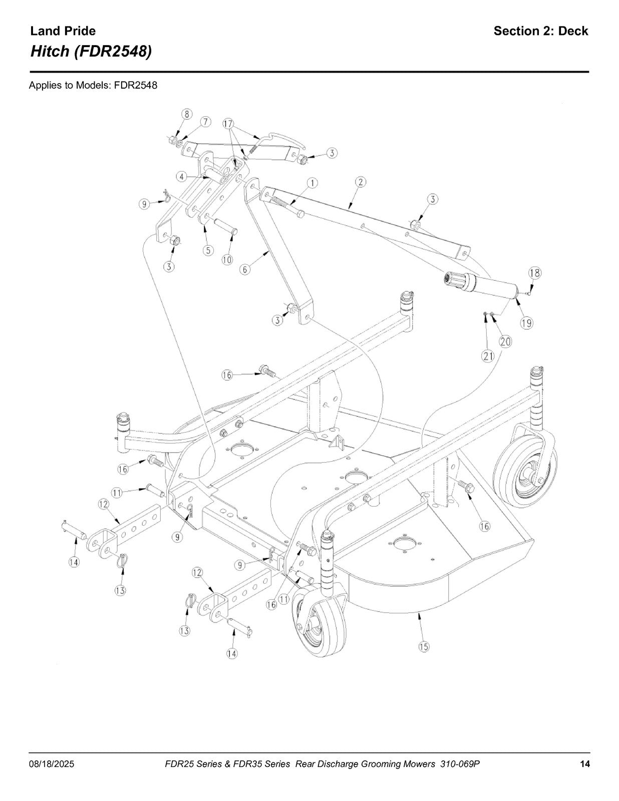 LAND PRIDE FDR25 FDR35 Series Grooming Mowers Parts Manual 2025 - WIRE BOUND