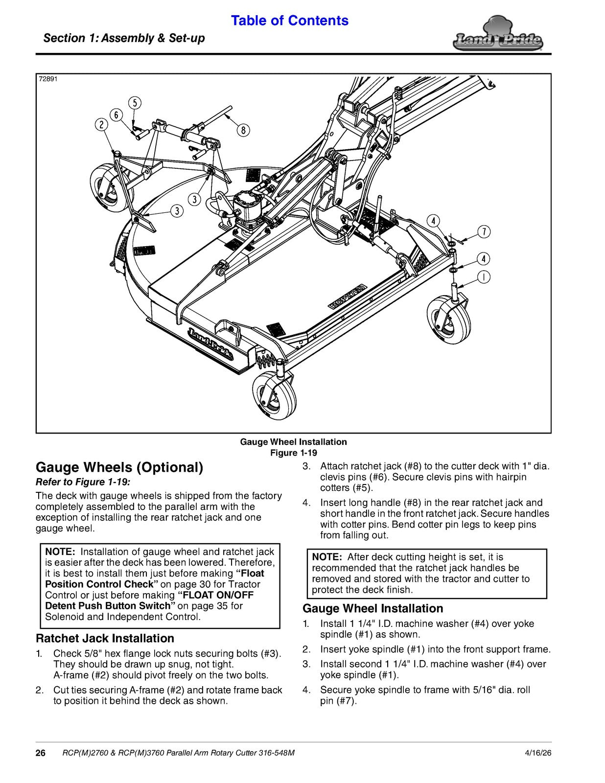 LAND PRIDE RCP27 RCP37 Series Parallel Arm Cutter Operators Manual - WIRE BOUND