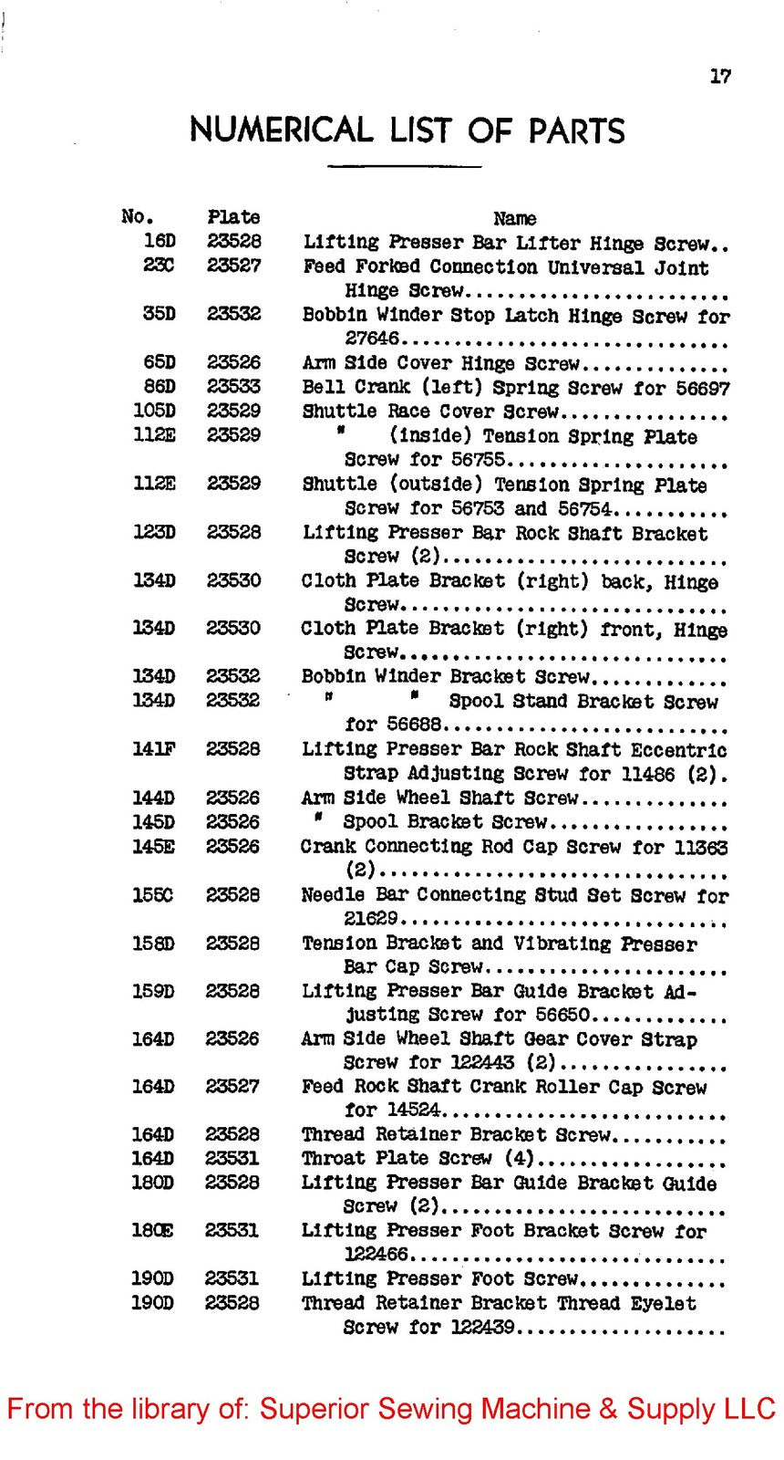 SINGER 11-30 Sewing Machine Parts List Manual 1940 - WIRE BOUND - TOUGH COVERS
