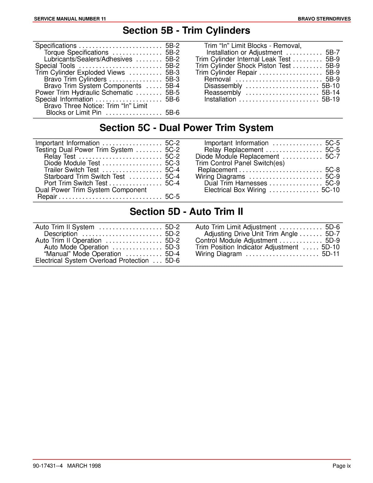 MERCURY MERCRUISER Bravo One Two Three Sterndrives Service Manual 1998 - BOUND