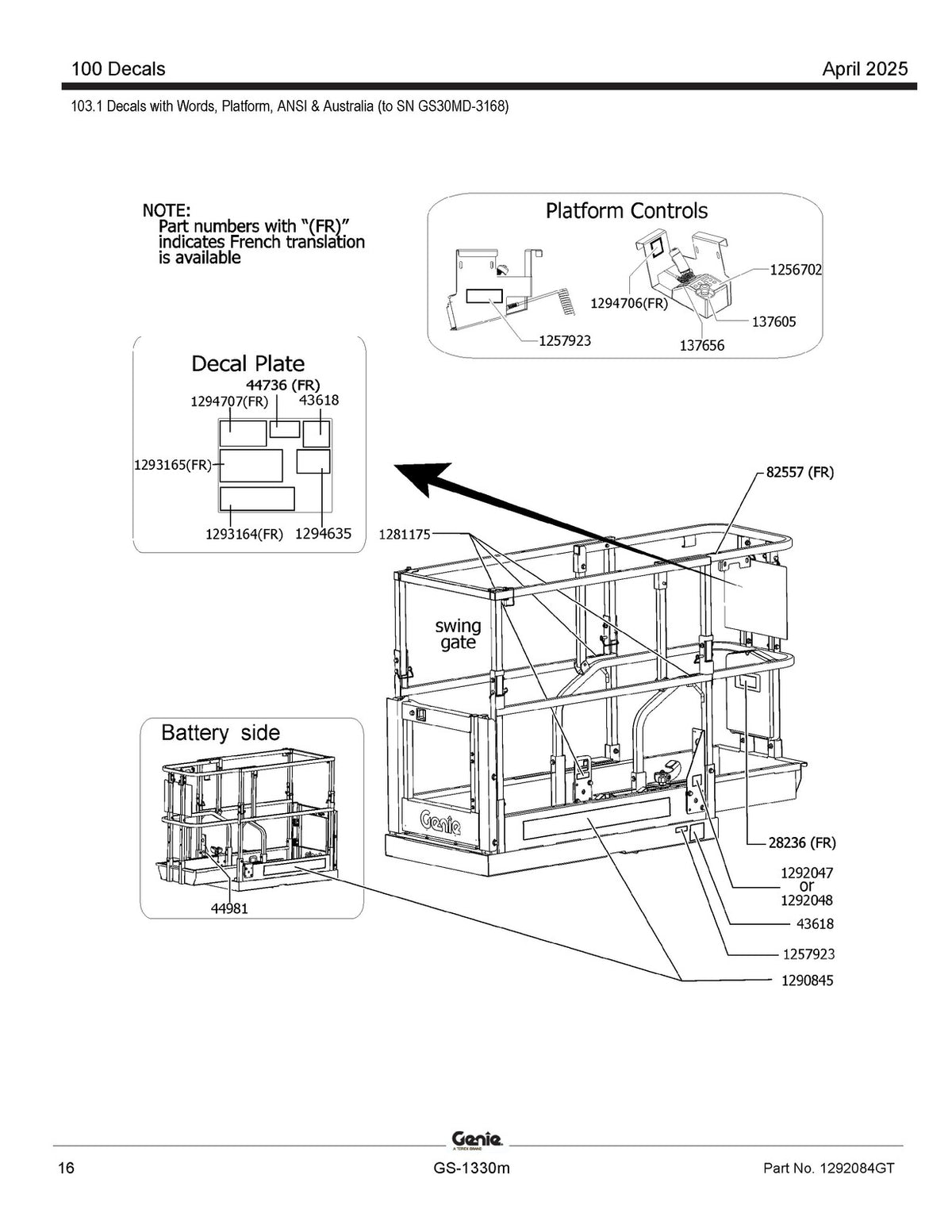 GENIE GS-1330m Scissor Lift Parts Manual SN GS30MD-101 Up 2025 - WIRE BOUND
