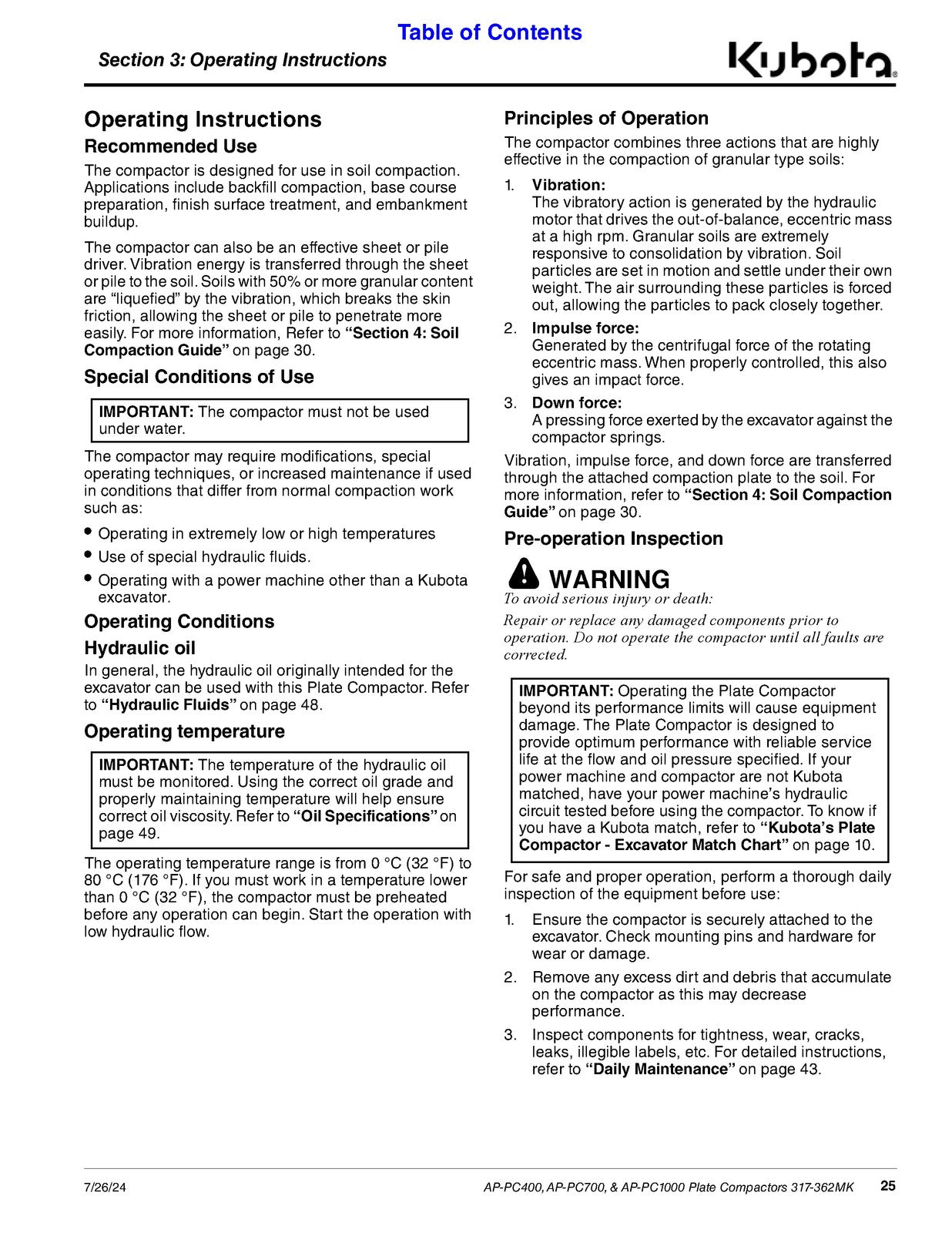 LAND PRIDE PC Series Plate Compactors Operators Manual - WIRE BOUND - COVERS