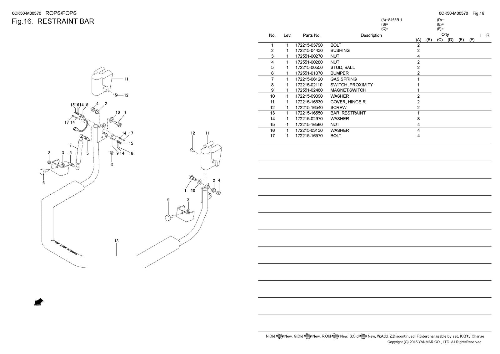 YANMAR S165R-1 Skid Steer Loader Parts Catalog Manual 2016 - WIRE BOUND - COVERS