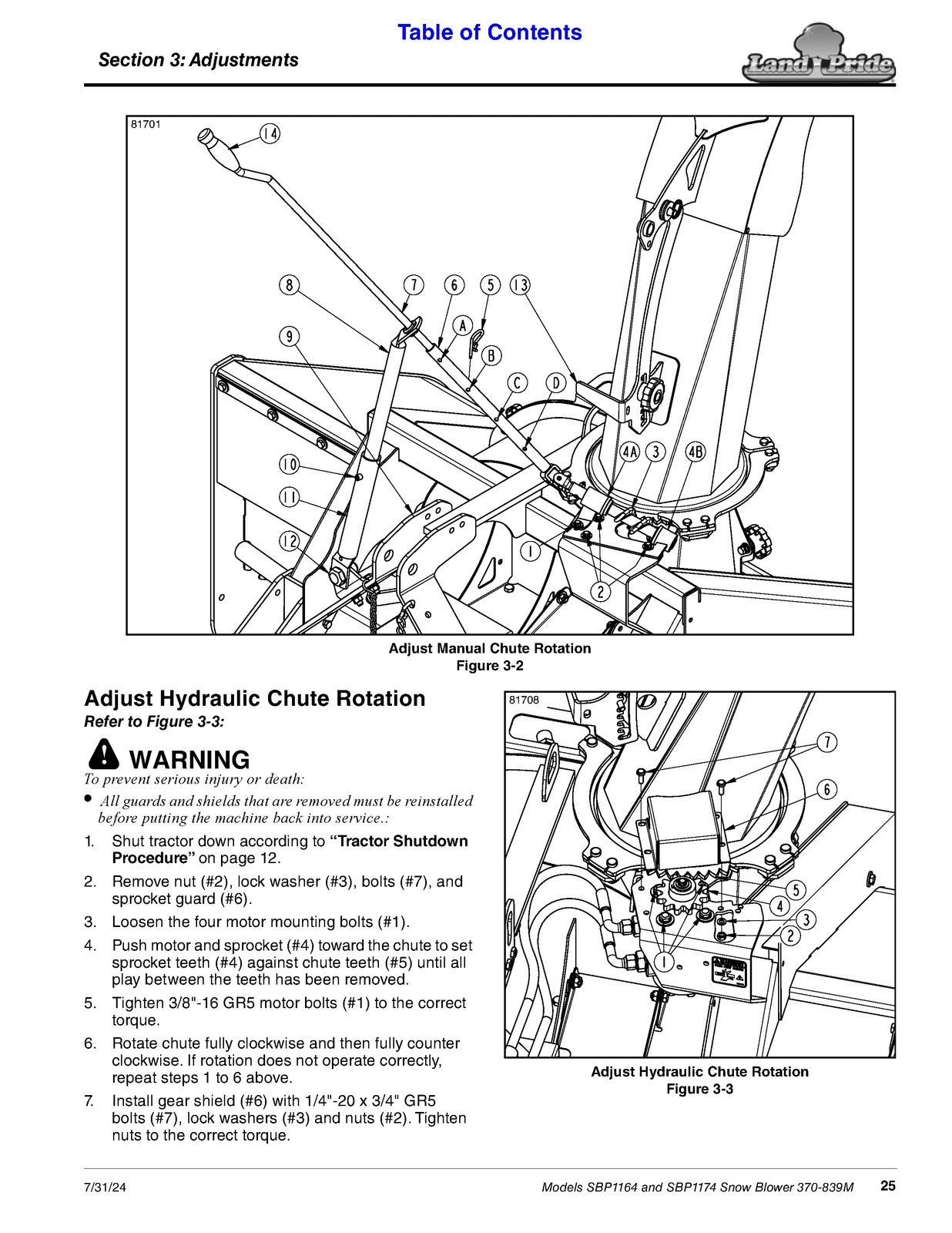 LAND PRIDE SBP11 Series Snow Blowers Operators Manual - WIRE BOUND - COVERS