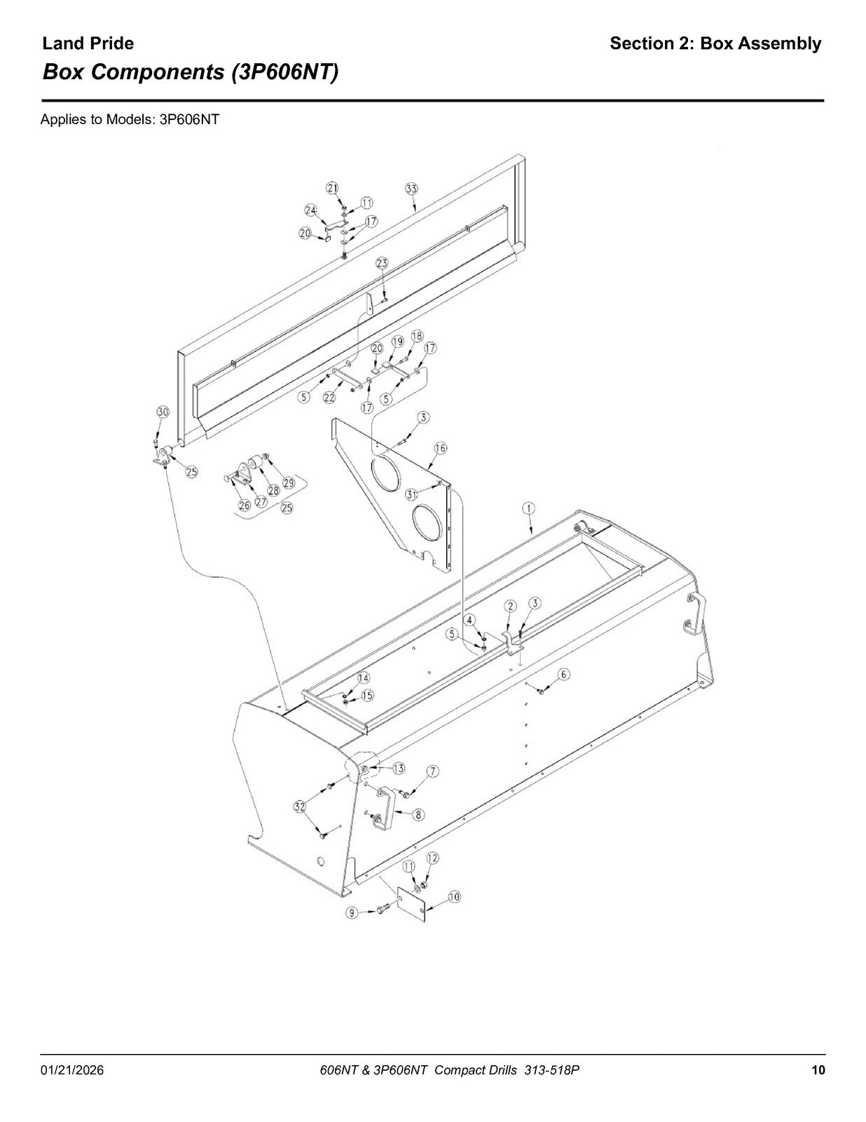 LAND PRIDE 3P606NT Compact Drills Parts Manual 2026 - WIRE BOUND - TOUGH COVERS