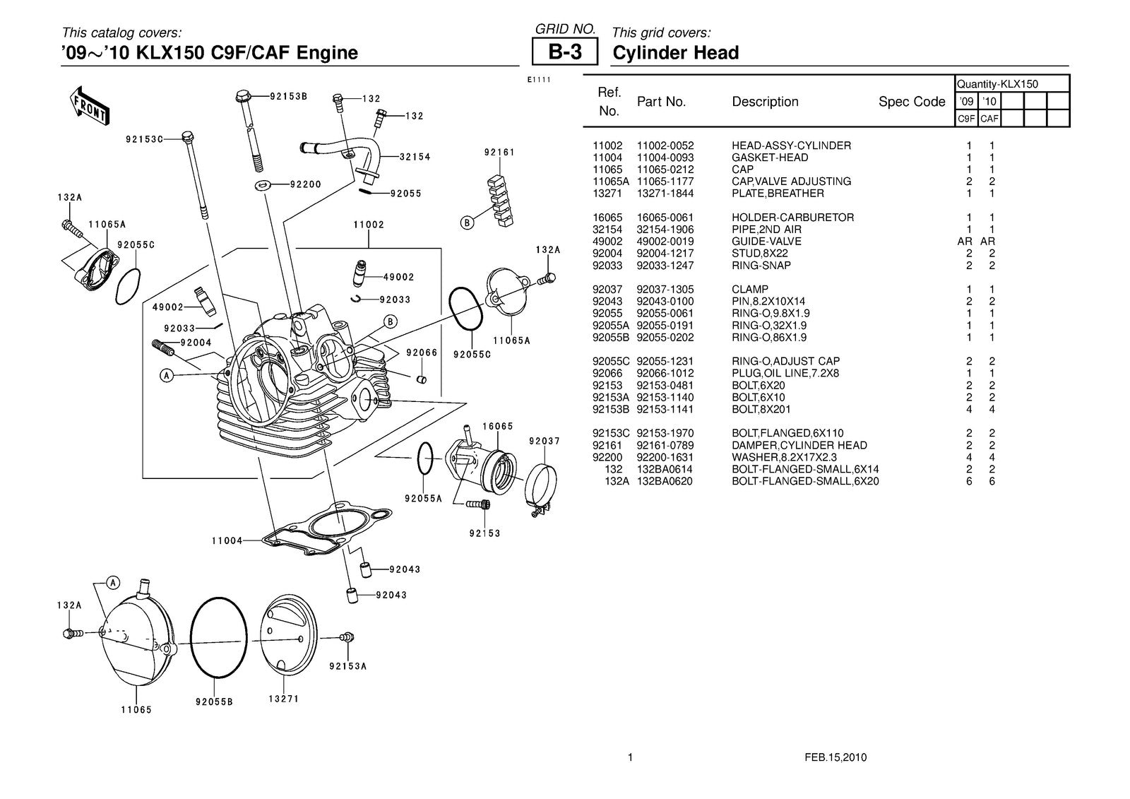 KAWASAKI KLX150 C9F CAF Parts Catalog Manual 2009 2010 - WIRE BOUND - COVERS