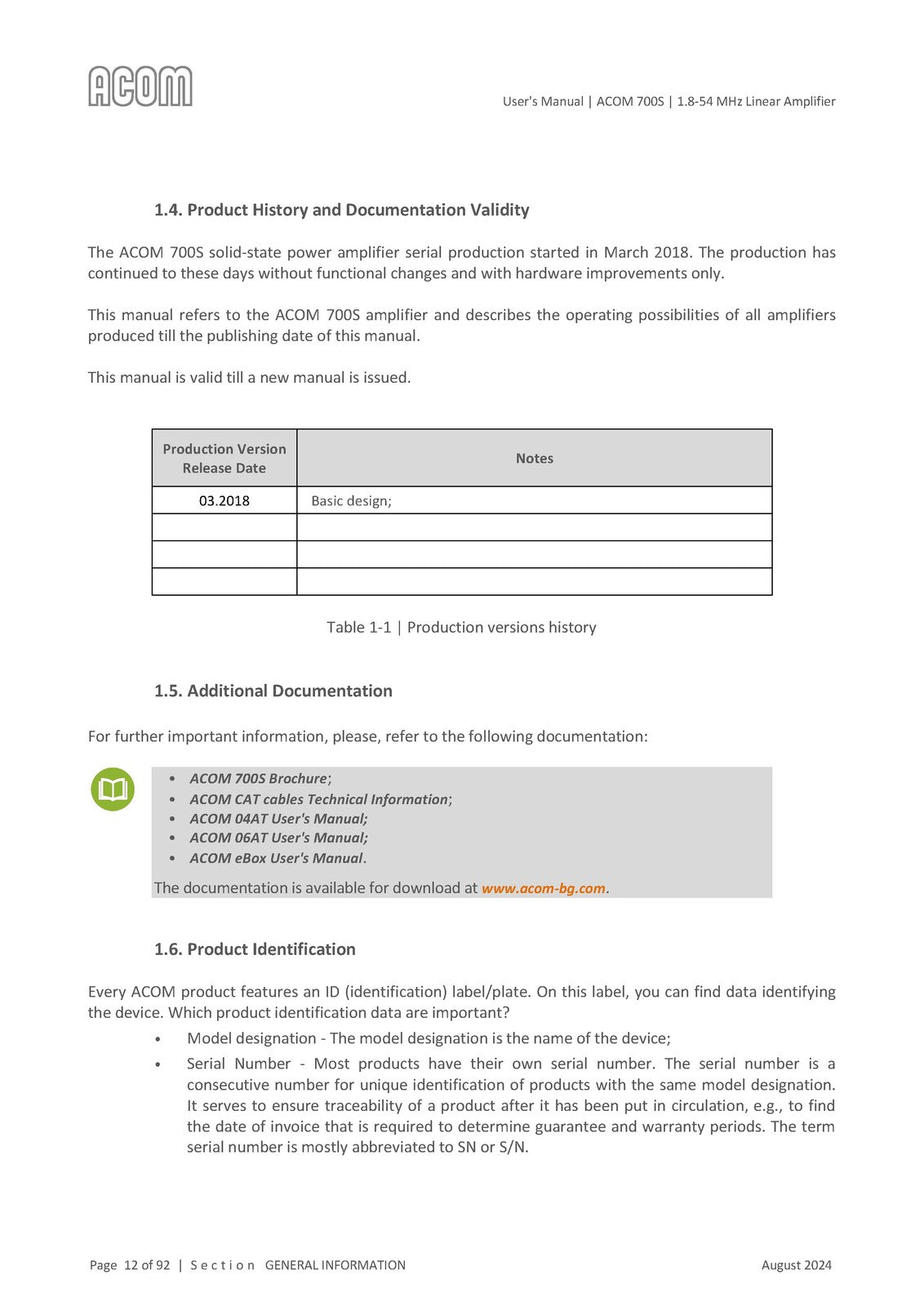ACOM 700S Amplifier User Manual - STEEL WIRE BOUND - PROTECTIVE COVERS