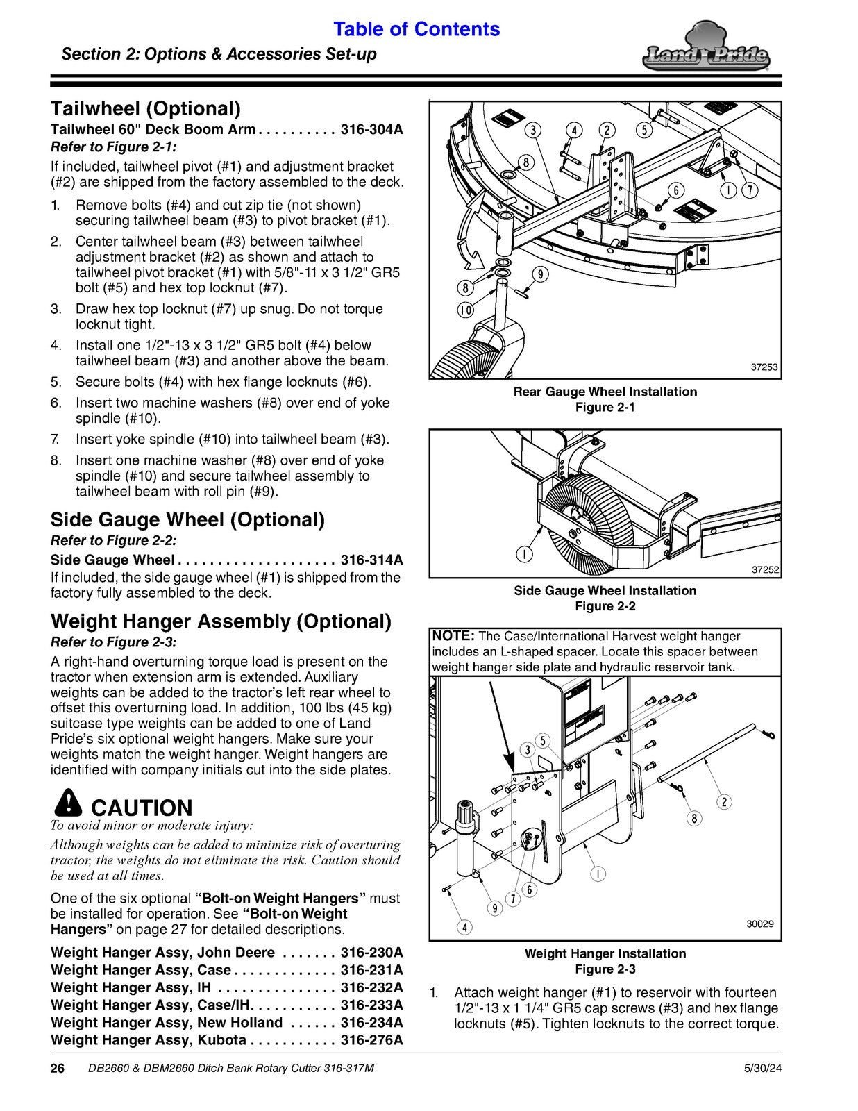 LAND PRIDE DB26 Series Ditch Bank Cutter Operators Manual - WIRE BOUND - COVERS