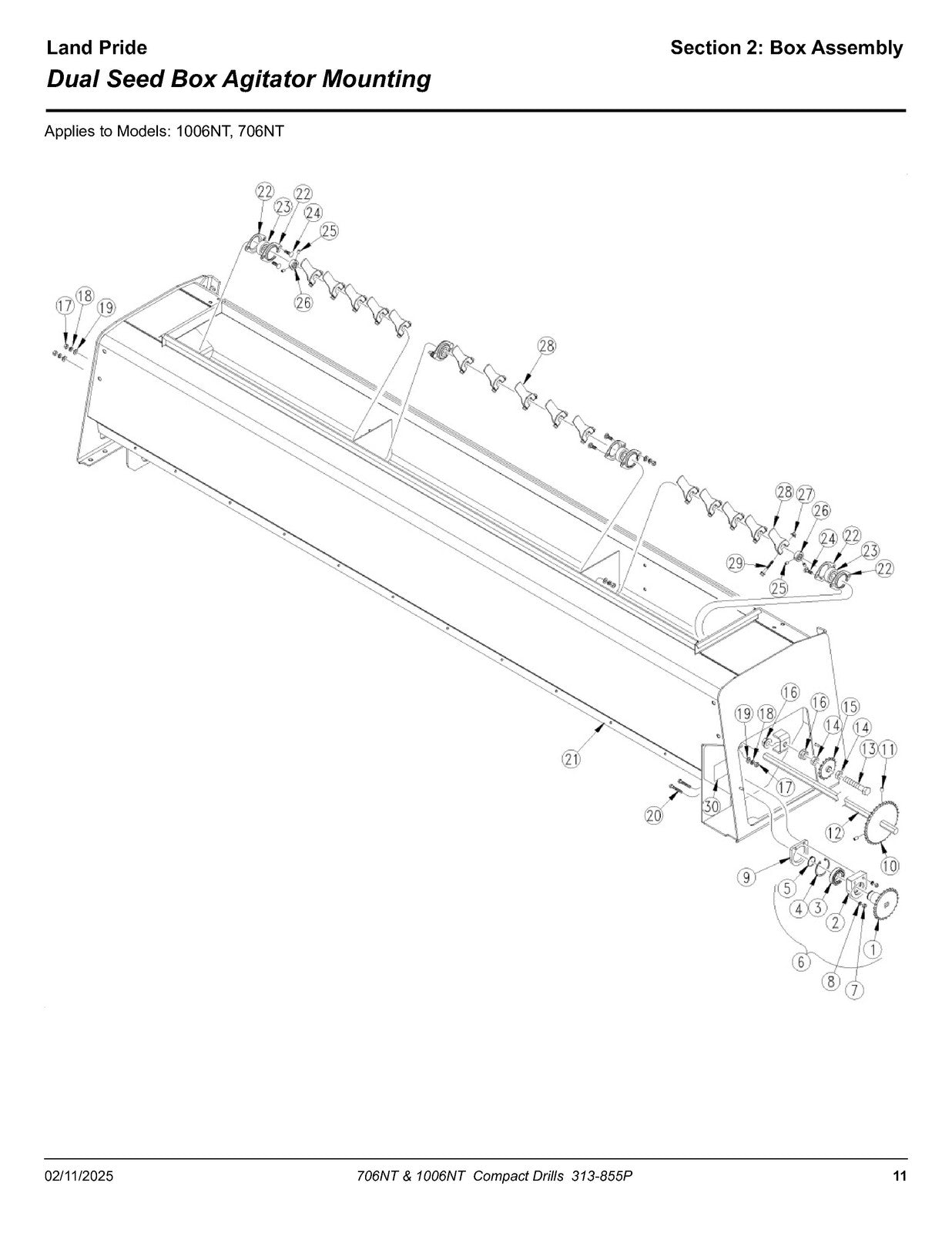 LAND PRIDE 706NT 1006NT End-wheel No-till Drills Parts Manual 2025 - WIRE BOUND