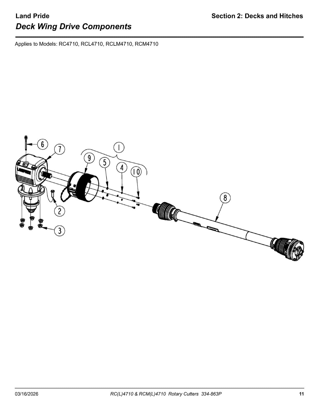 LAND PRIDE RC4710 Rotary Cutters Parts Manual 2026 - WIRE BOUND - TOUGH COVERS