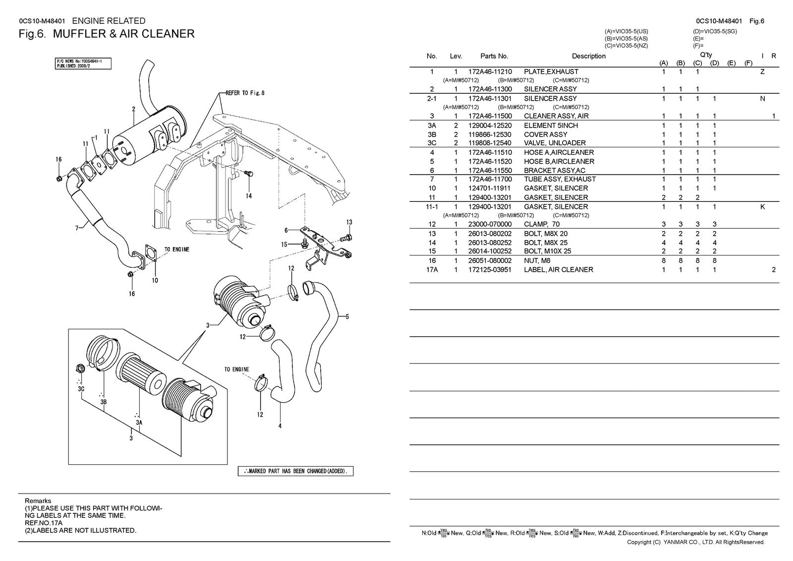 YANMAR ViO35-5 Excavator Parts Catalog Manual 2017 - WIRE BOUND - TOUGH COVERS