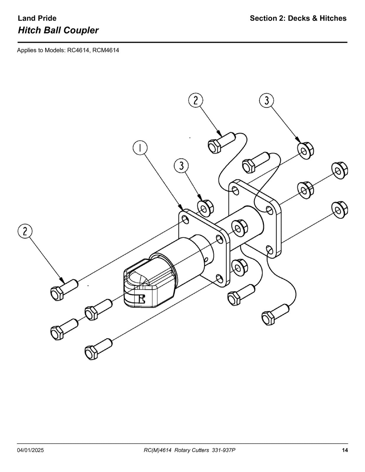 LAND PRIDE RC4614 Rotary Cutter Parts Manual 2025 - WIRE BOUND - TOUGH COVERS
