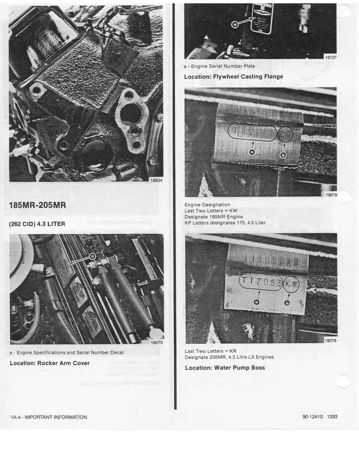 MERCURY MERCRUISER GM V-6 229 262 MCM 185R 185MR 205MR Service Manual 1994