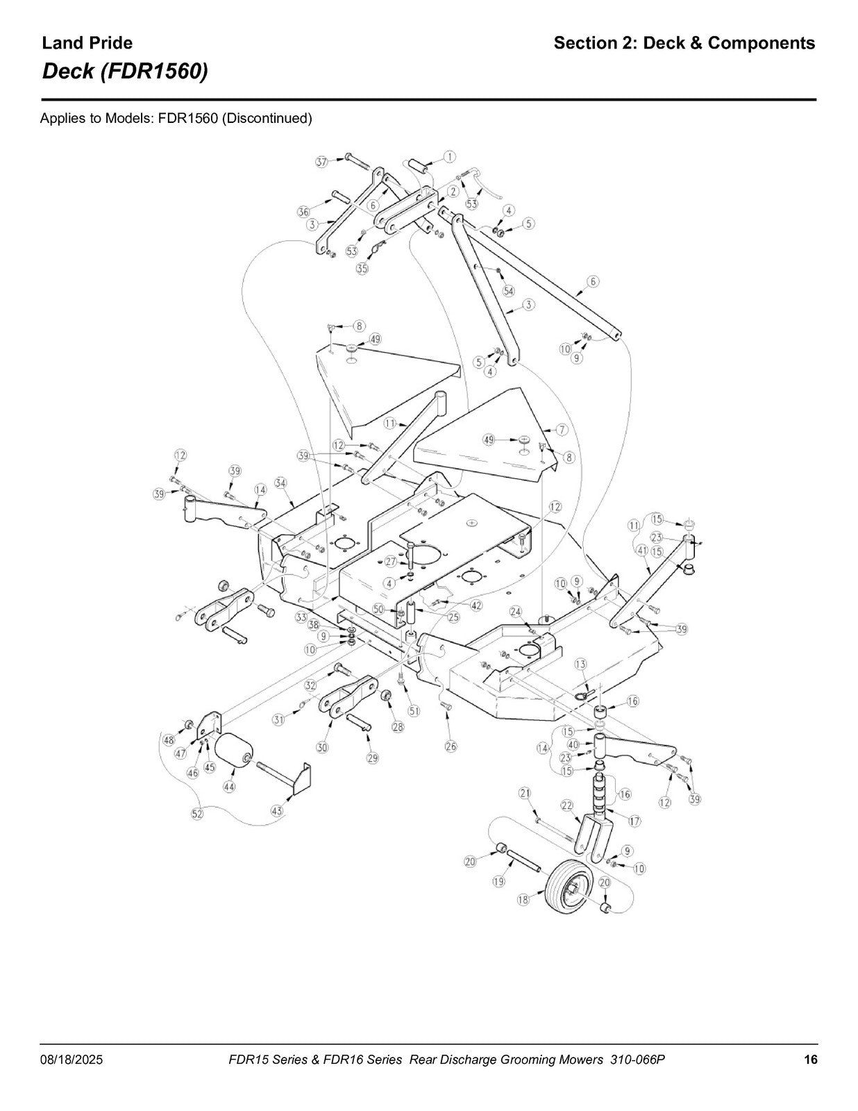 LAND PRIDE FDR15 FDR16 Series Grooming Mowers Parts Manual 2025 - WIRE BOUND