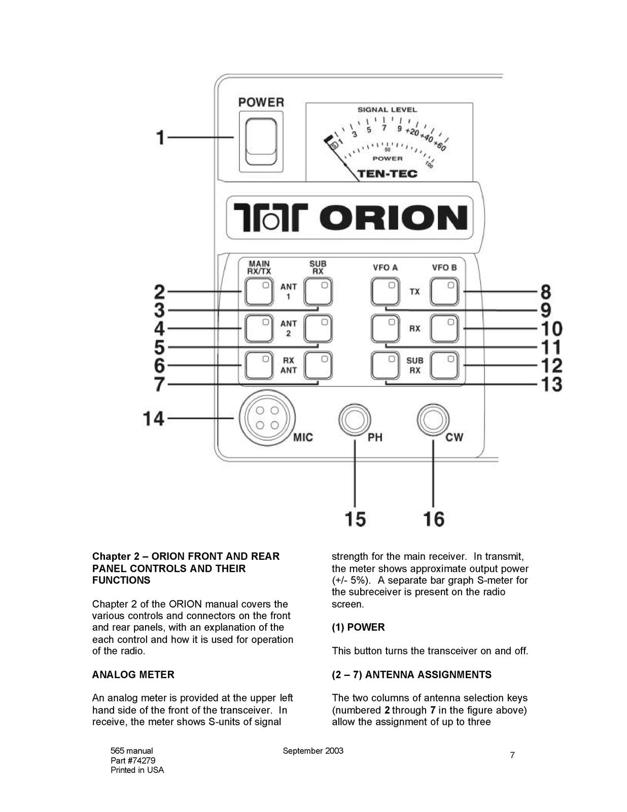 TEN TEC Orion I Model 565 Operators Manual - STEEL WIRE BOUND - TOUGH COVERS