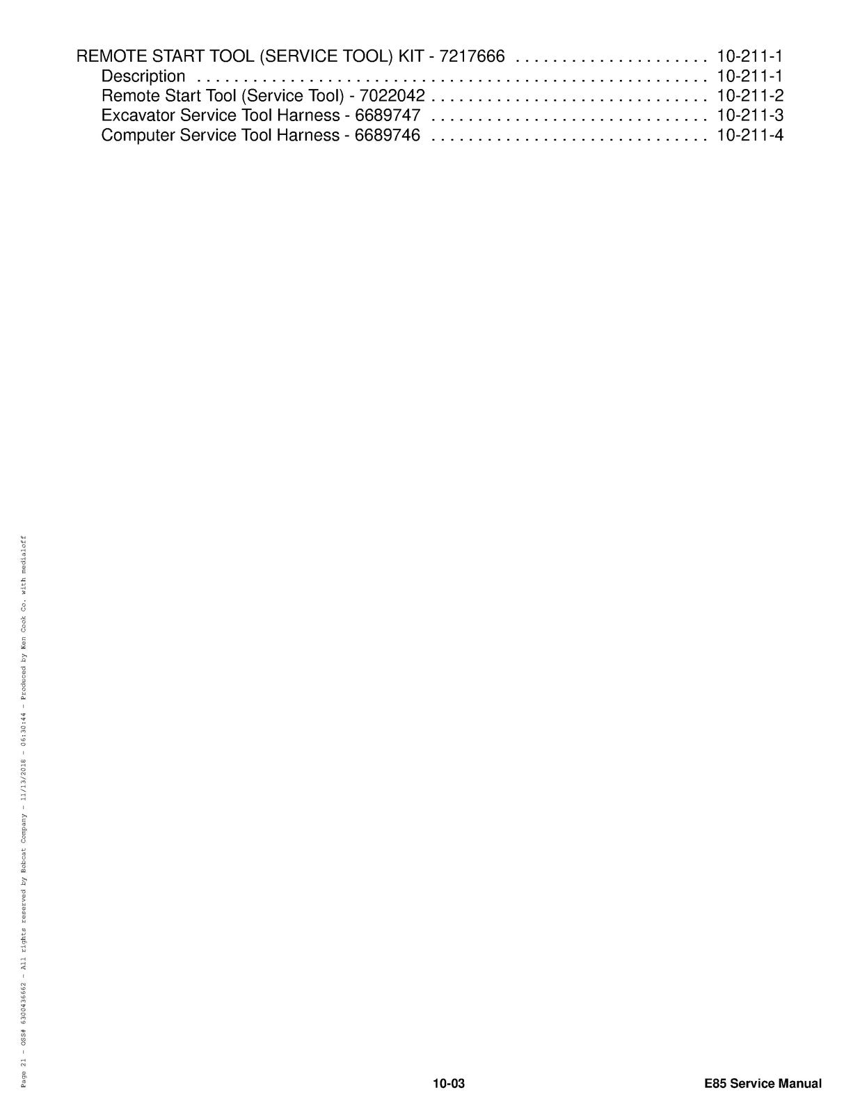 BOBCAT E85 Excavator Service Manual SN B48411001 Up - BOUND - COVERS - FOLDOUTS