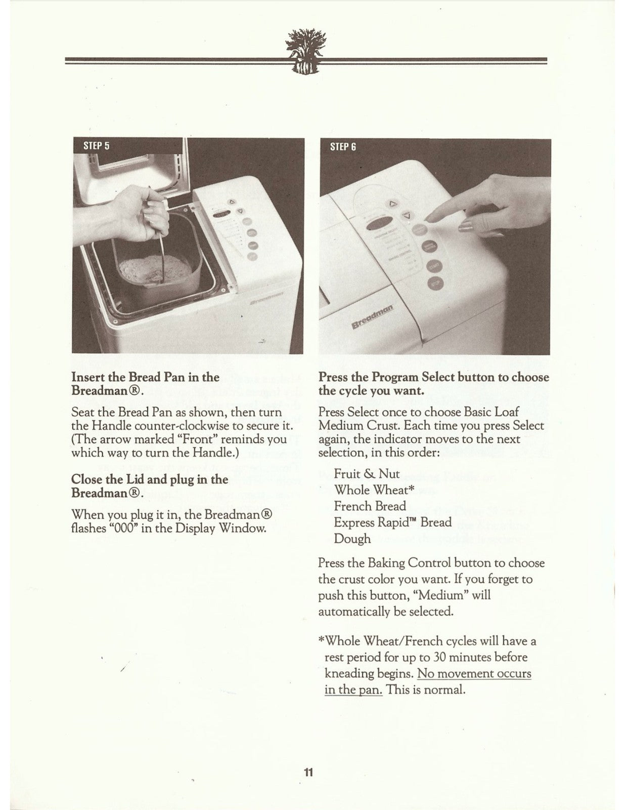 BREADMAN TR-400 Automatic Bread Baker Instruction Manual - WIRE BOUND - COVERS