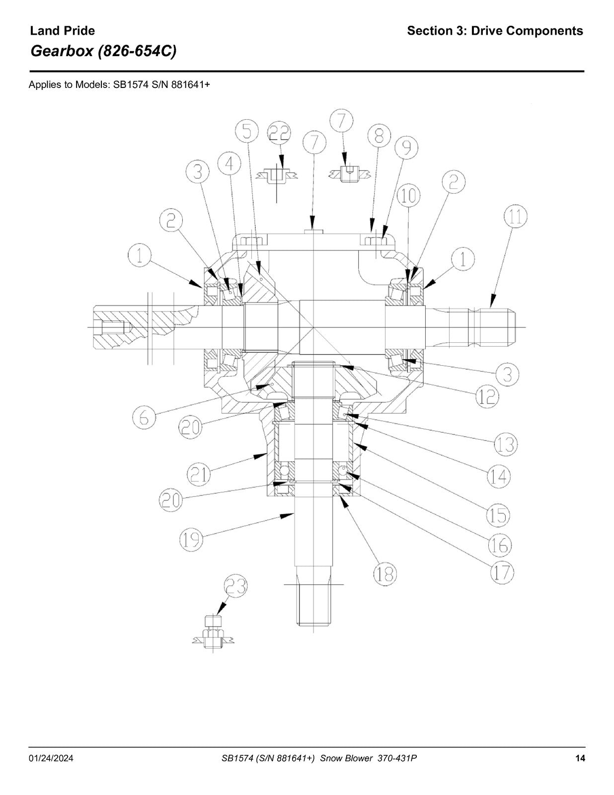 LAND PRIDE SB15 Series Snow Blowers Parts Manual 2024 - WIRE BOUND - COVERS