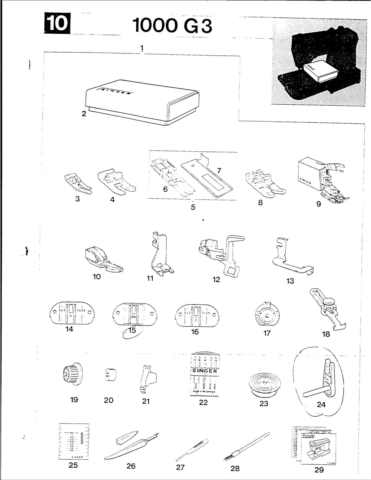 SINGER Futura 1000 Sewing Machine Parts List Manual - WIRE BOUND - COVERS