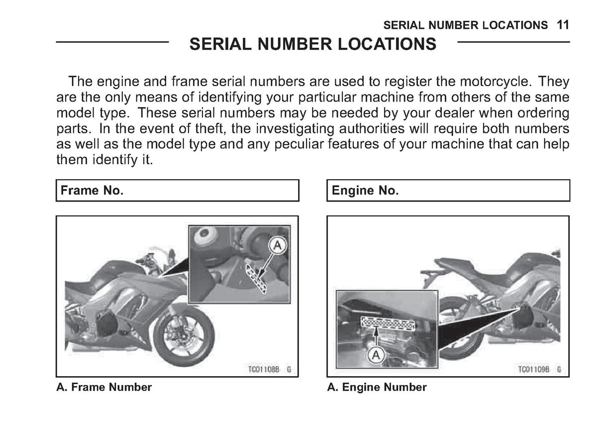 KAWASAKI Ninja 1000 Owners Manual 2011 - STEEL WIRE BOUND - PROTECTIVE COVERS