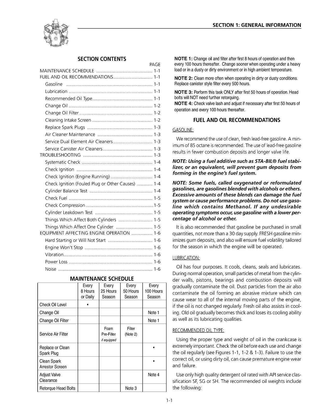 GENERAC GTV 900 760 V-Twin OHVI Engine Service Manual - WIRE BOUND - COVERS