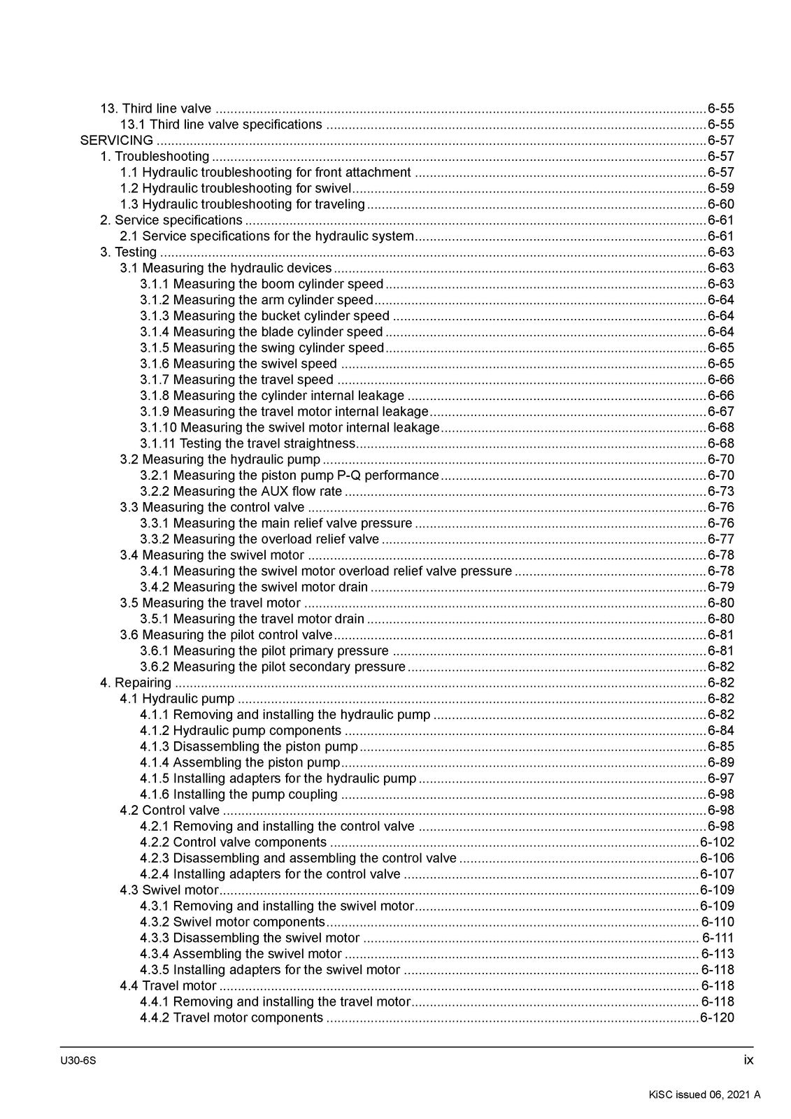 KUBOTA U30-6S Excavator Workshop Service Manual - BOUND - COVERS - XL FOLDOUTS