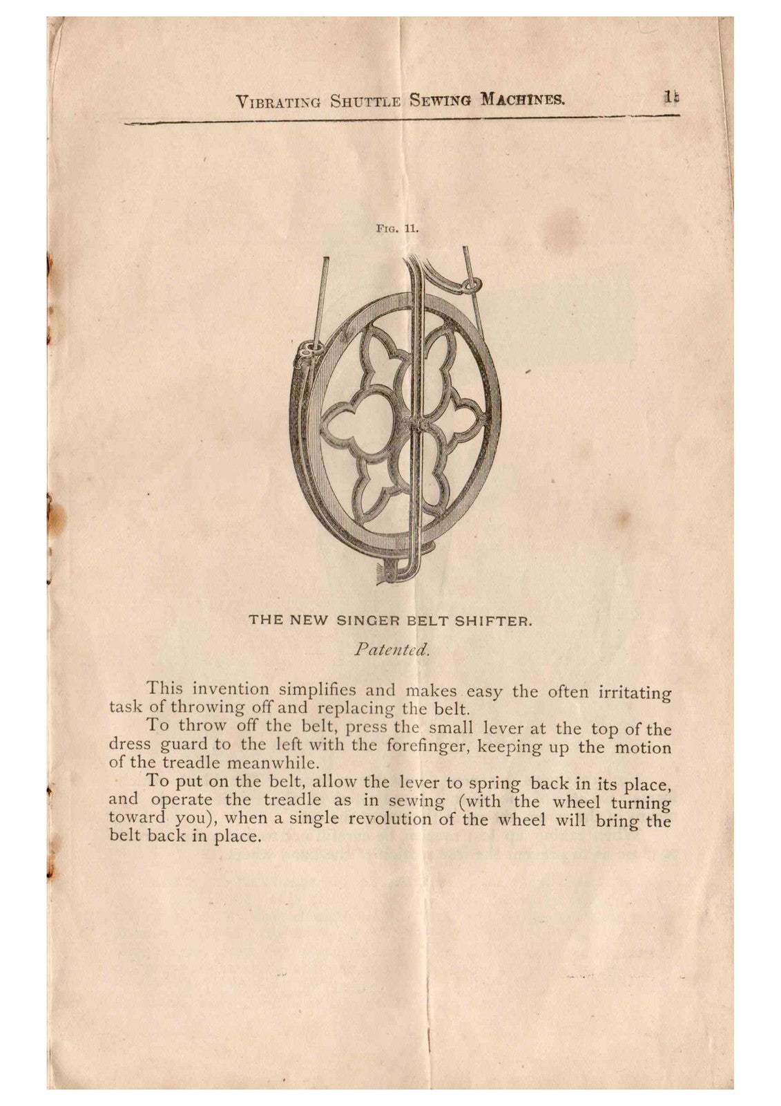 SINGER Fiddlebase from 1891 Sewing Machine Instruction Manual - WIRE BOUND