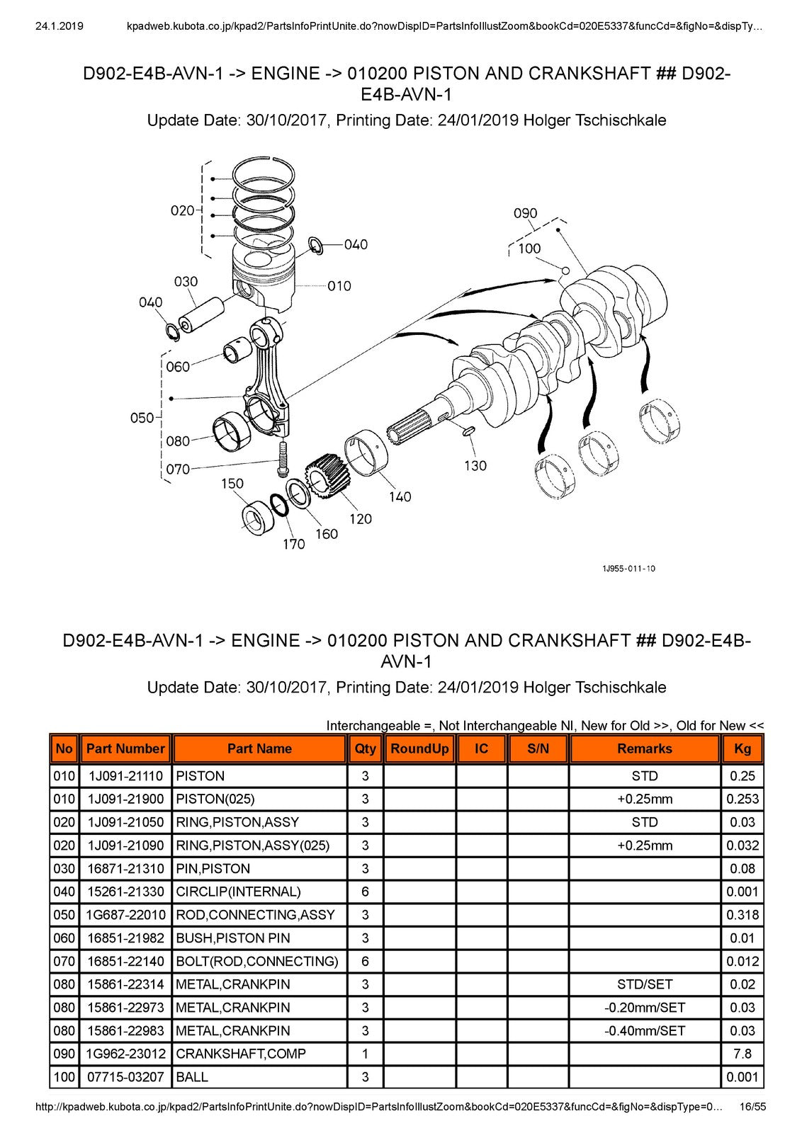 KUBOTA D902-E4B Engine Illustrated Parts List Manual - WIRE BOUND - TOUGH COVERS
