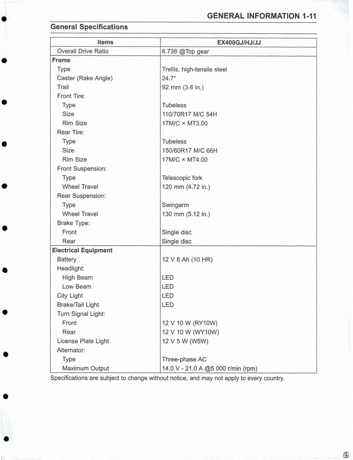 KAWASAKI Ninja 400 Motorcycle Service Manual 2018-2019 - WIRE BOUND - COVERS