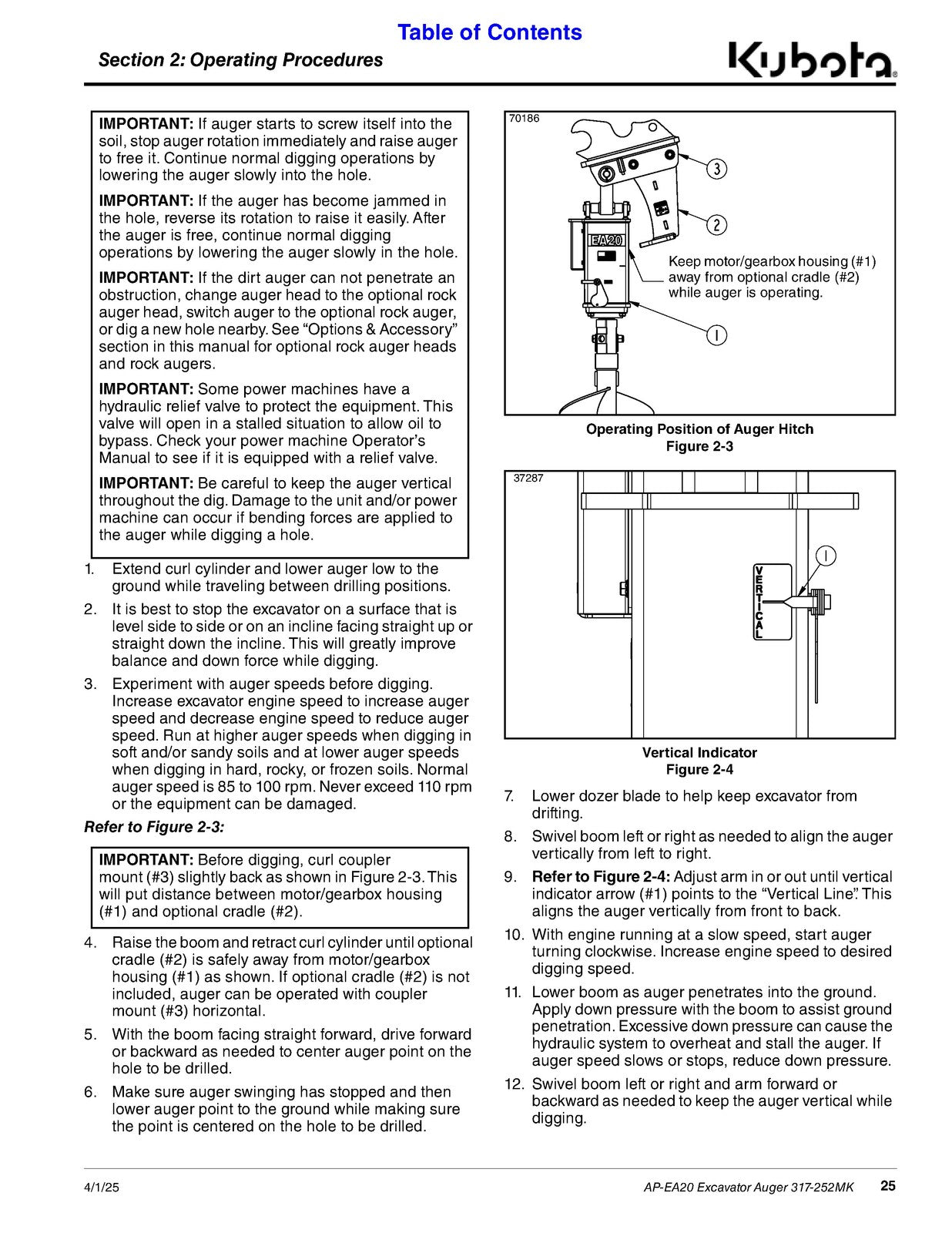 LAND PRIDE EA20 Series Excavator Augers Operators Manual - WIRE BOUND - COVERS