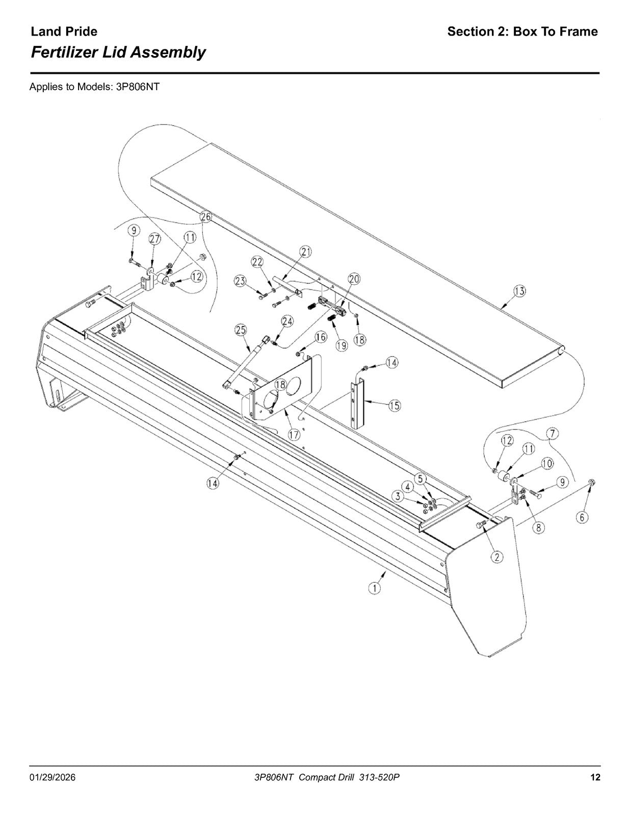 LAND PRIDE 3P806NT Compact Drills Parts Manual 2026 - WIRE BOUND - TOUGH COVERS
