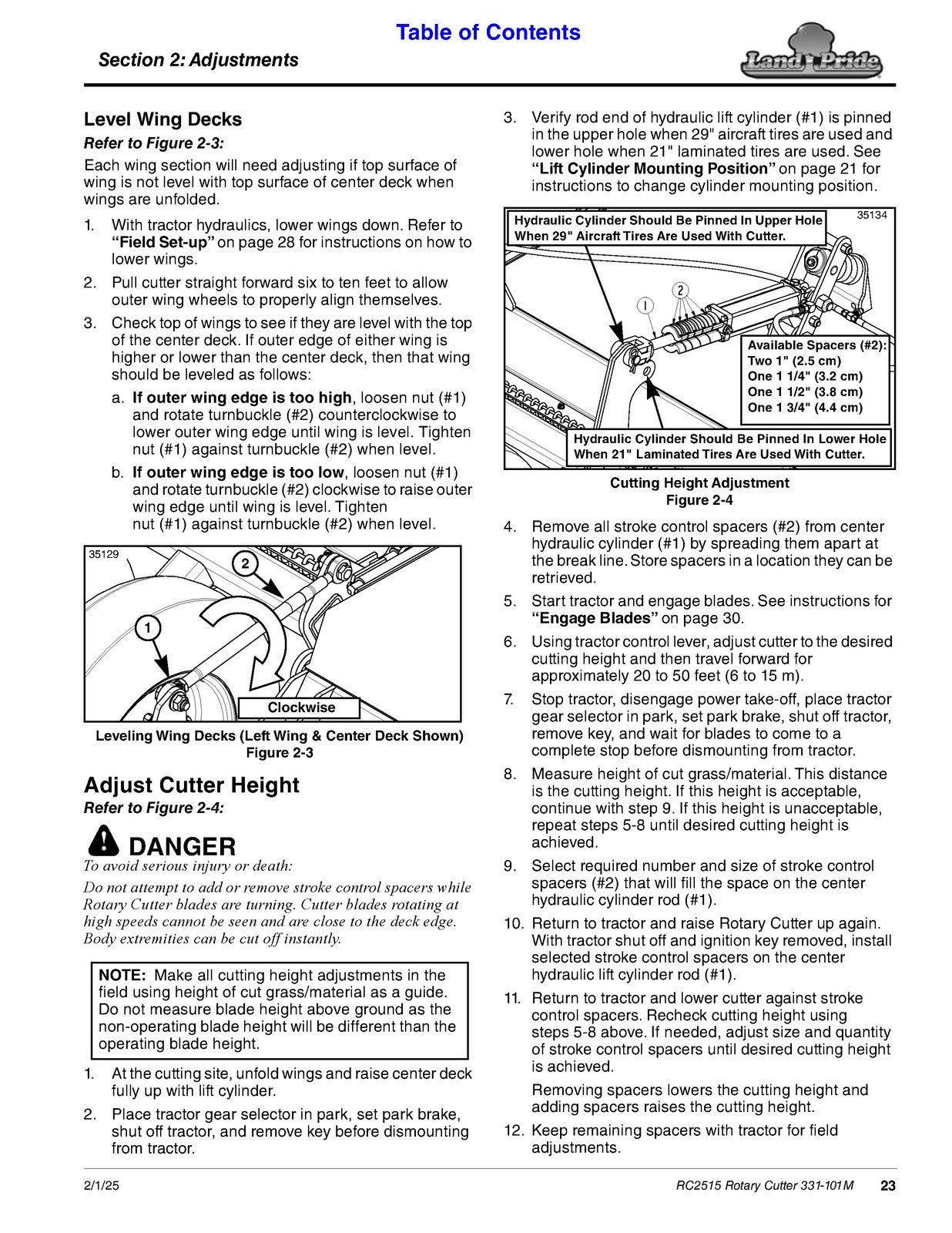 LAND PRIDE RC2515 Rotary Cutters Operators Manual - WIRE BOUND - TOUGH COVERS