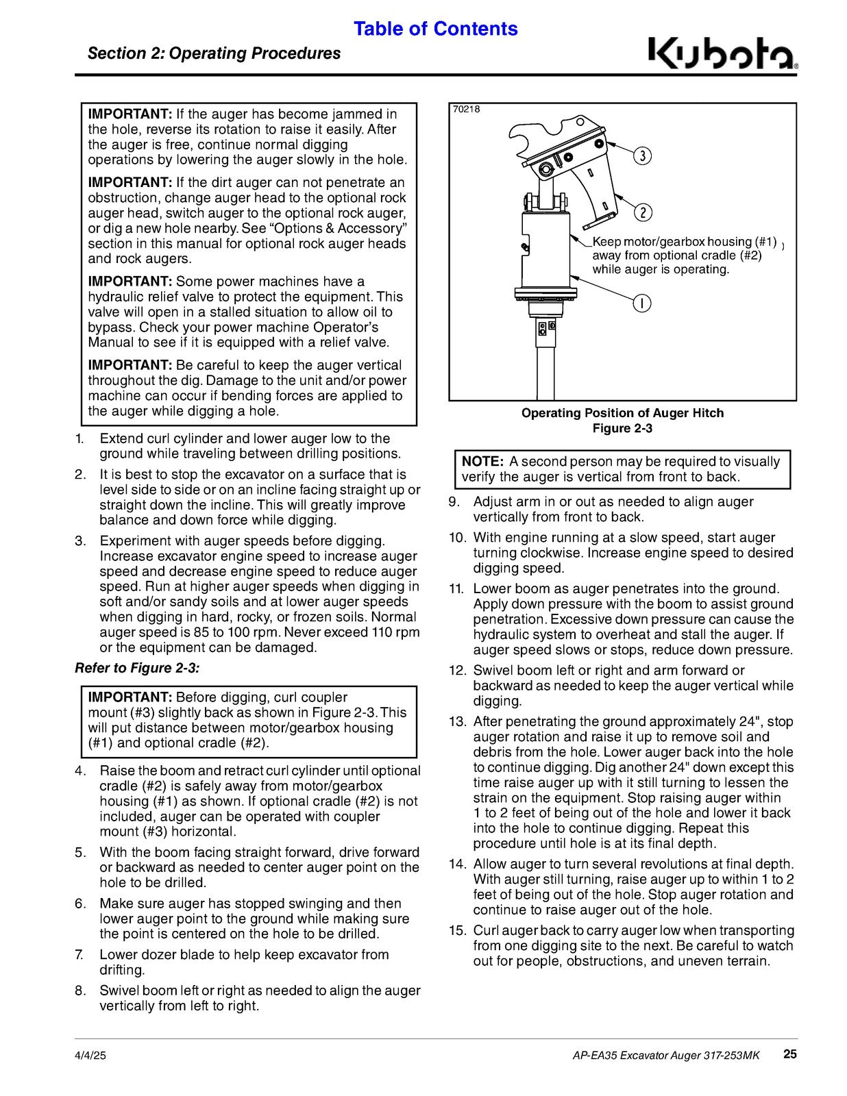 LAND PRIDE EA35 Excavator Augers Operators Manual - WIRE BOUND - TOUGH COVERS