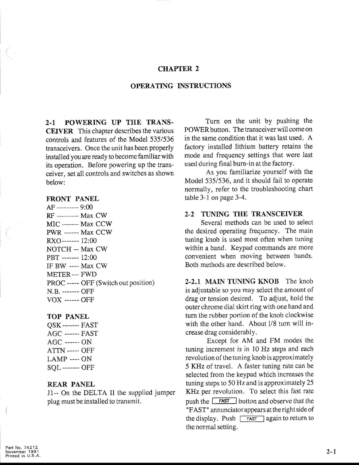 TEN TEC Argonaut II Model 535 Delta II 536 Operators Manual - WIRE BOUND