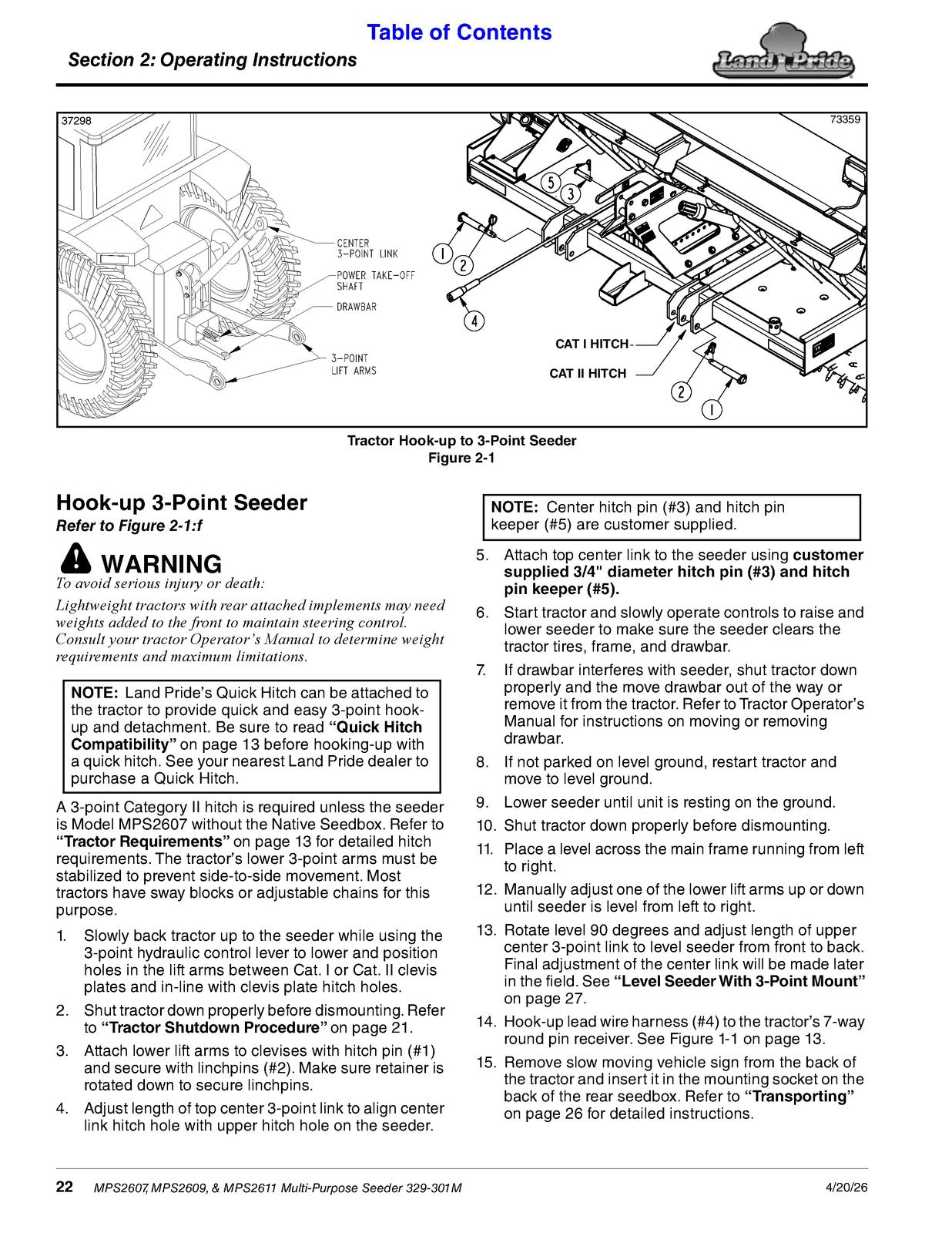 LAND PRIDE MPS26 Series Multi-purpose Seeder Operators Manual - WIRE BOUND